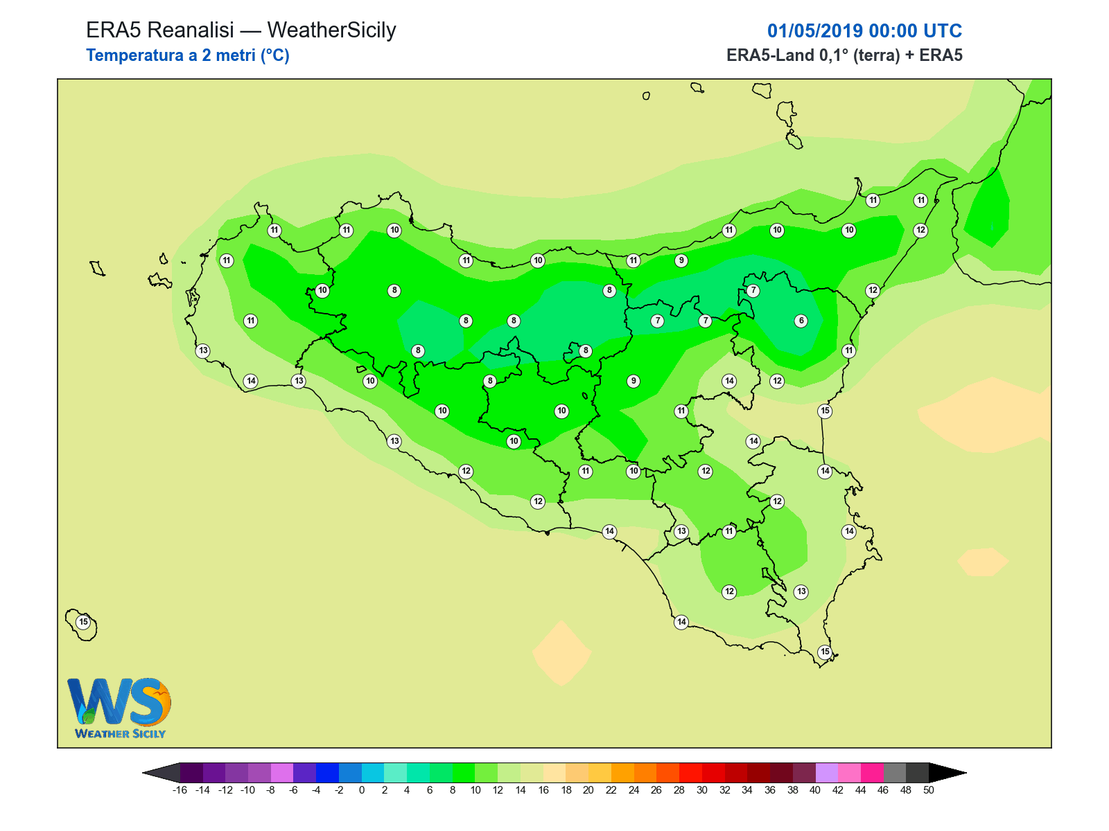 Temperatura a 2 metri · 2019050100