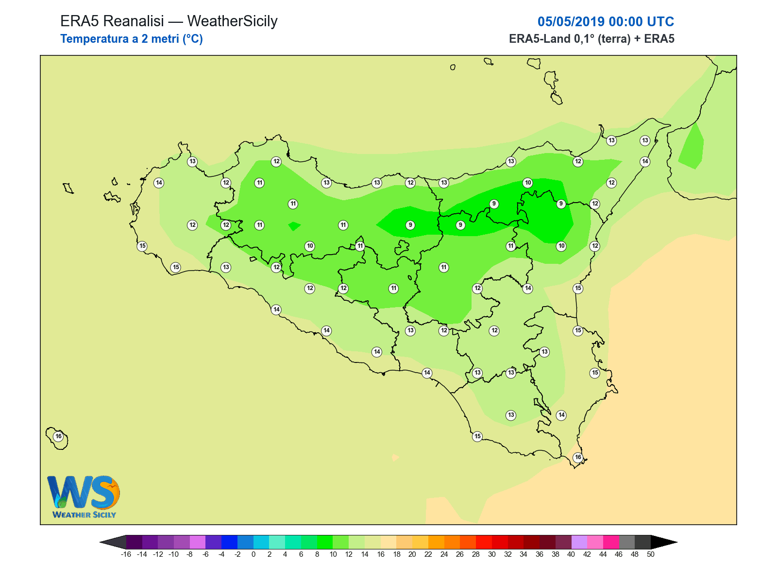Temperatura a 2 metri · 2019050500