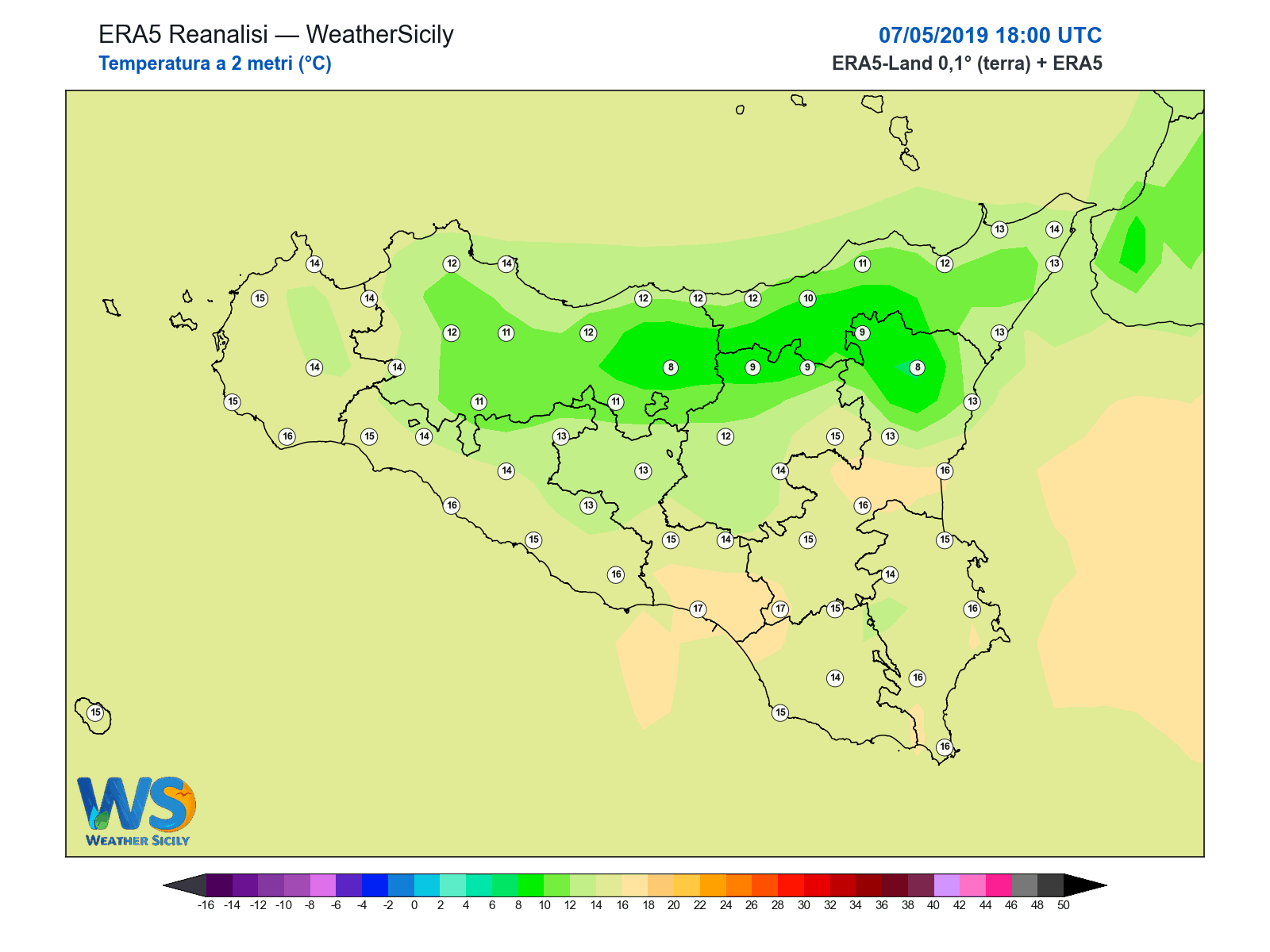 Temperatura a 2 metri · 2019050718