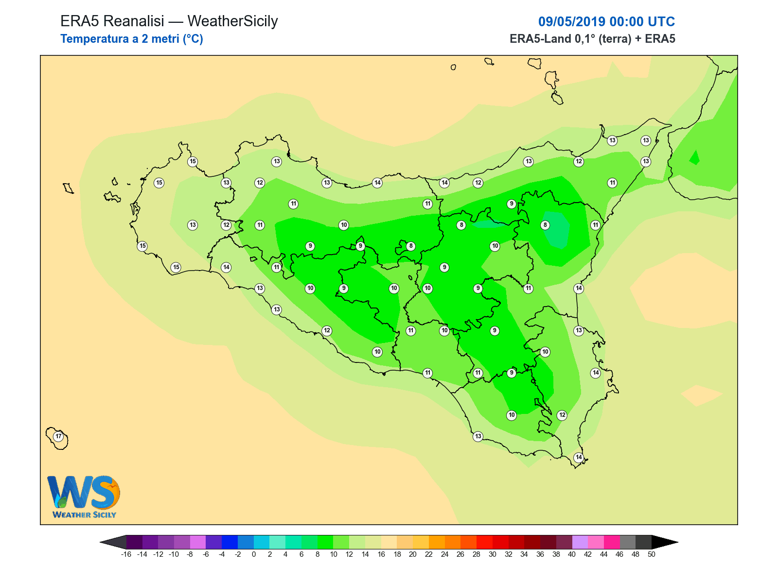 Temperatura a 2 metri · 2019050900