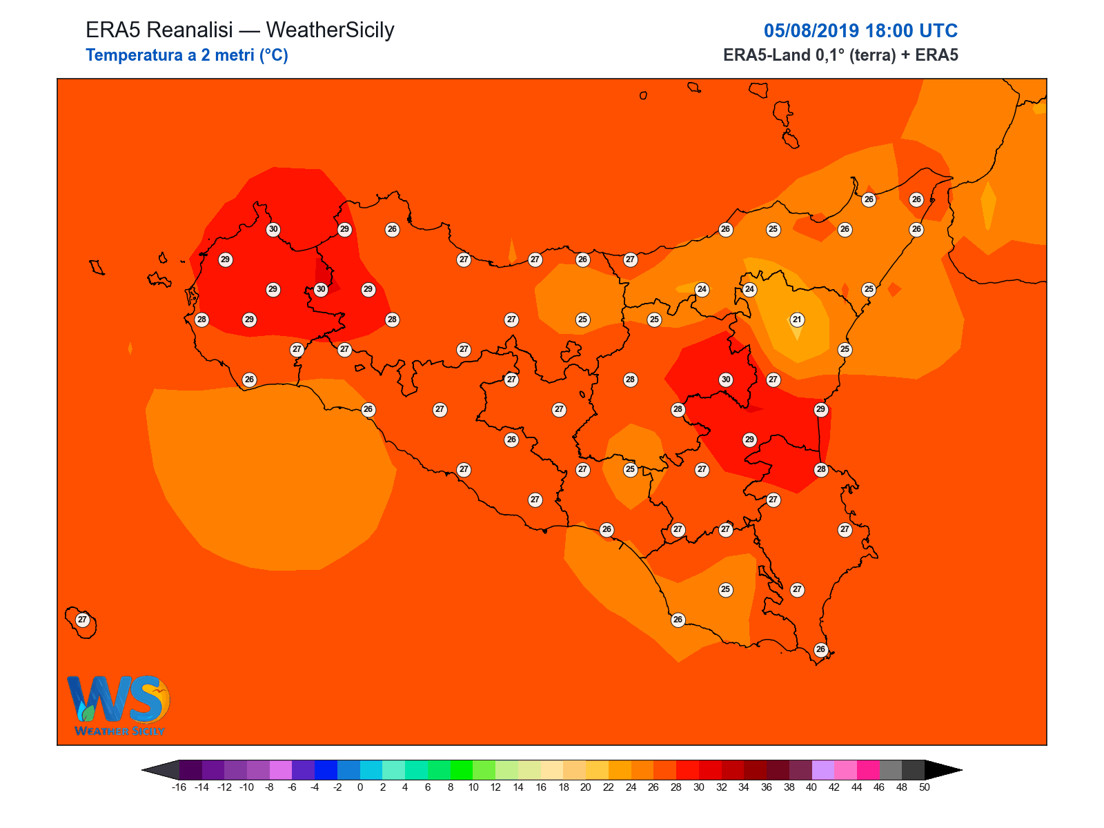 Temperatura a 2 metri · 2019080518