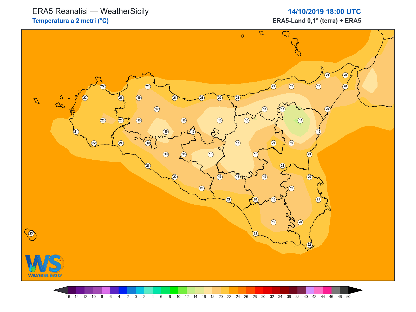 Temperatura a 2 metri · 2019101418