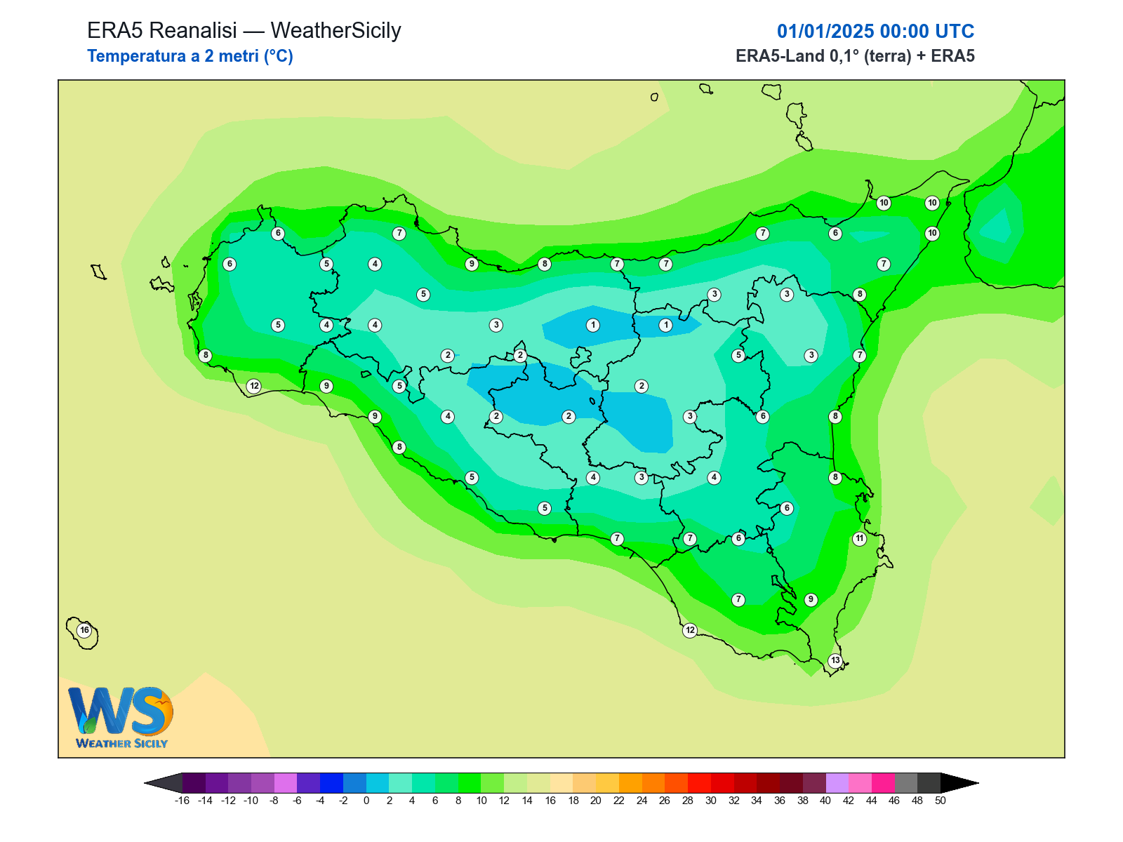 Temperatura a 2 metri · 2025010100