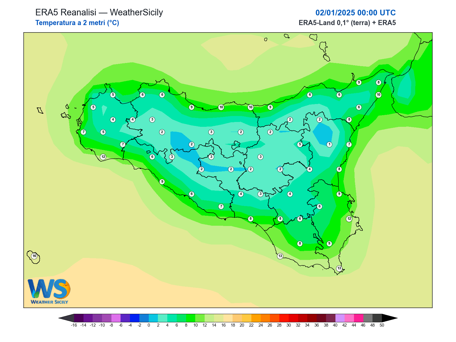 Temperatura a 2 metri · 2025010200