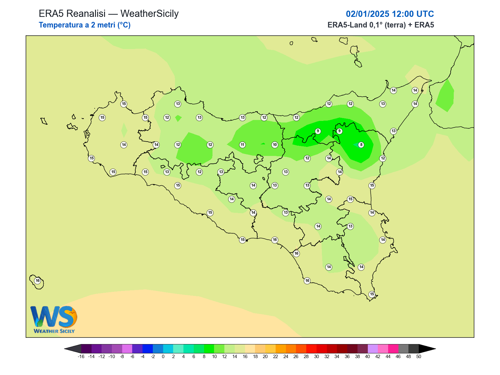 Temperatura a 2 metri · 2025010212
