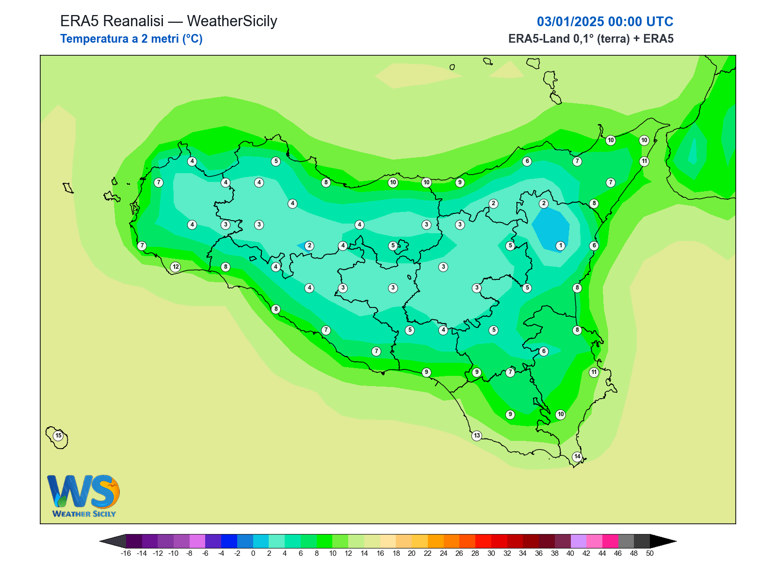 Temperatura a 2 metri · 2025010300