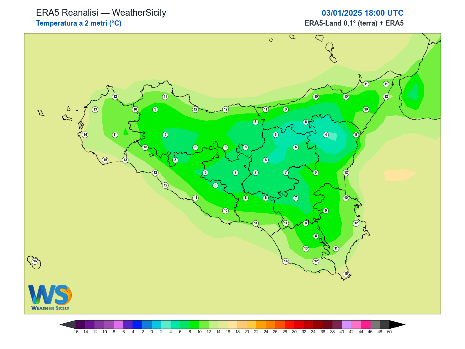 Temperatura a 2 metri · 2025010318