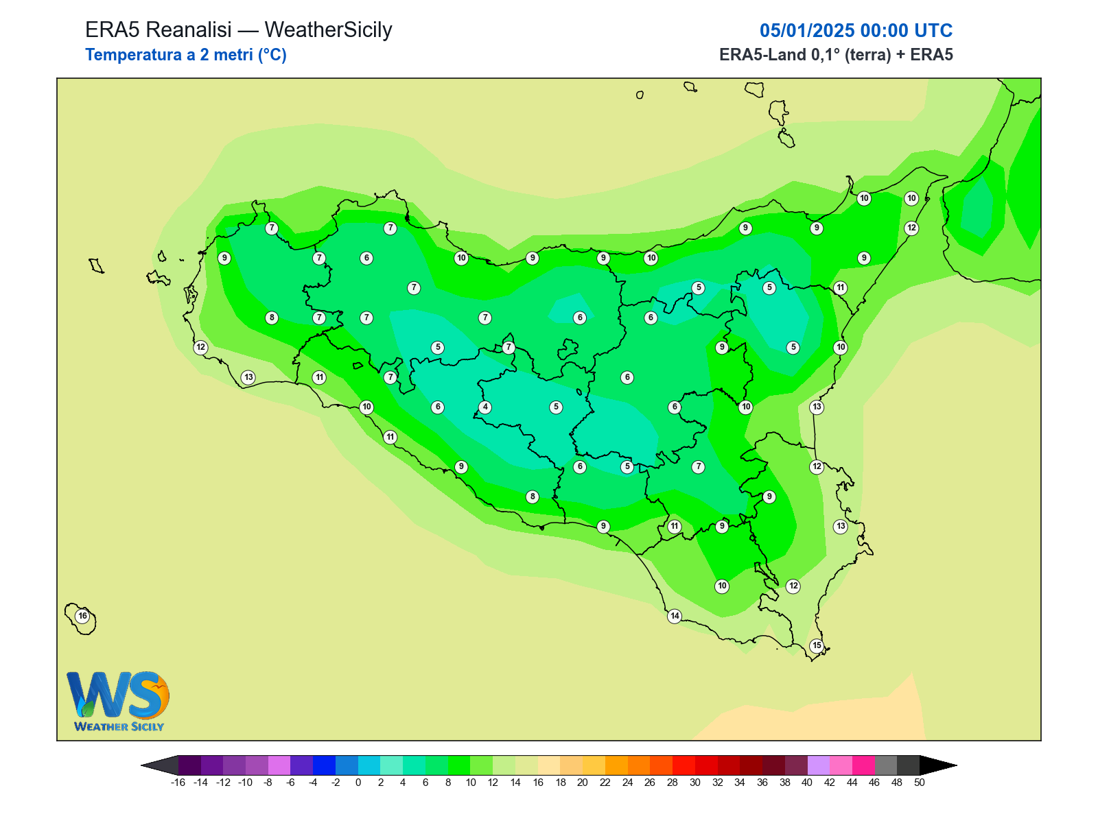 Temperatura a 2 metri · 2025010500