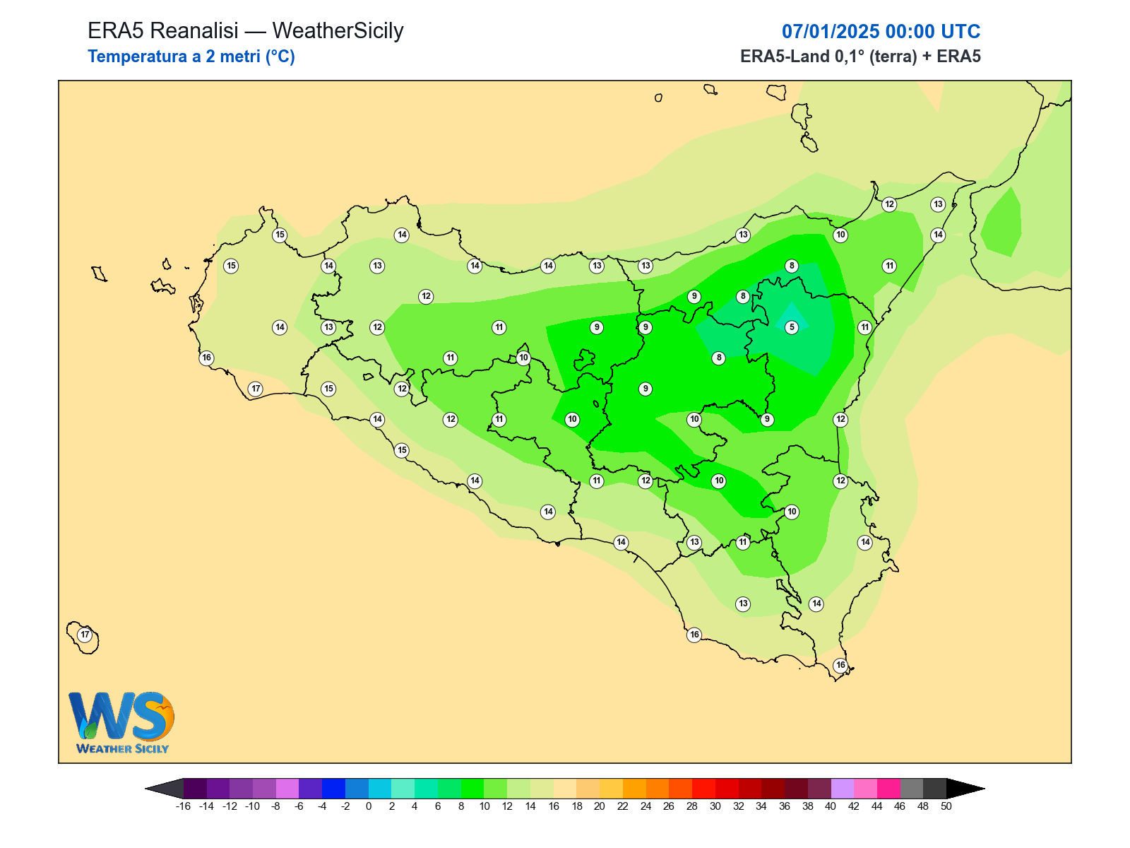 Temperatura a 2 metri · 2025010700
