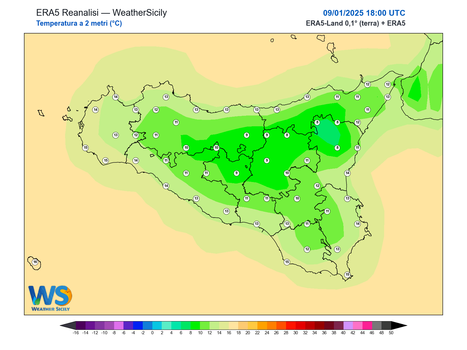 Temperatura a 2 metri · 2025010918