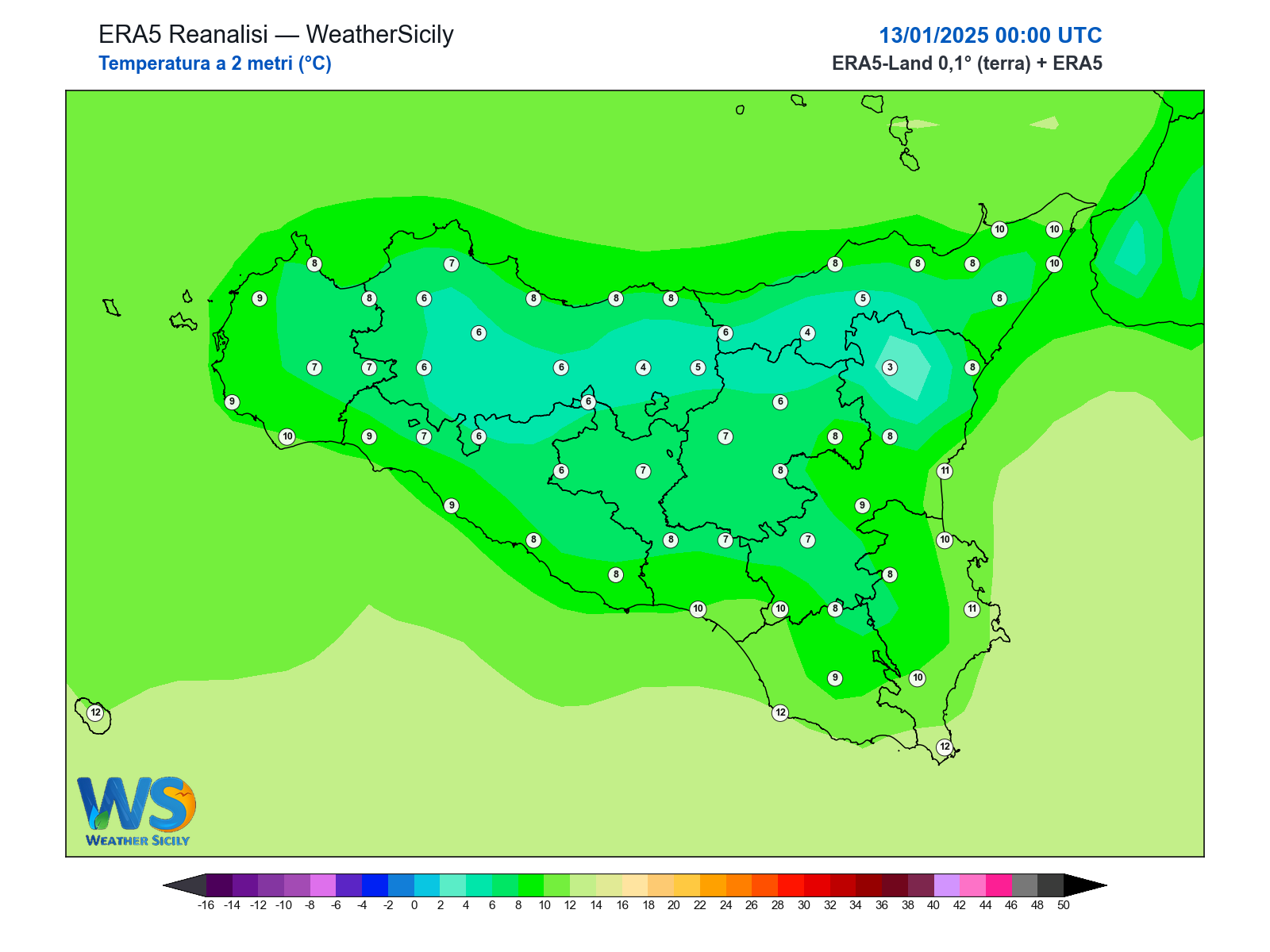 Temperatura a 2 metri · 2025011300