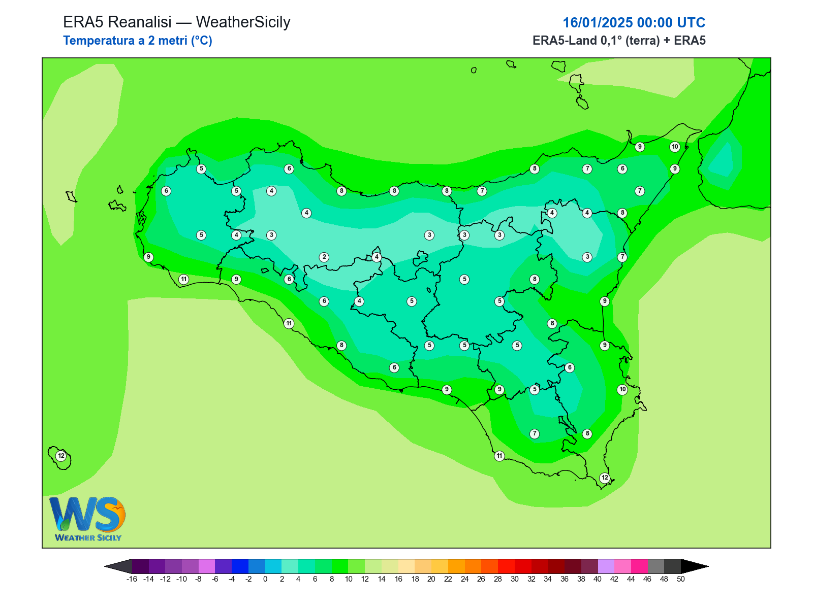 Temperatura a 2 metri · 2025011600