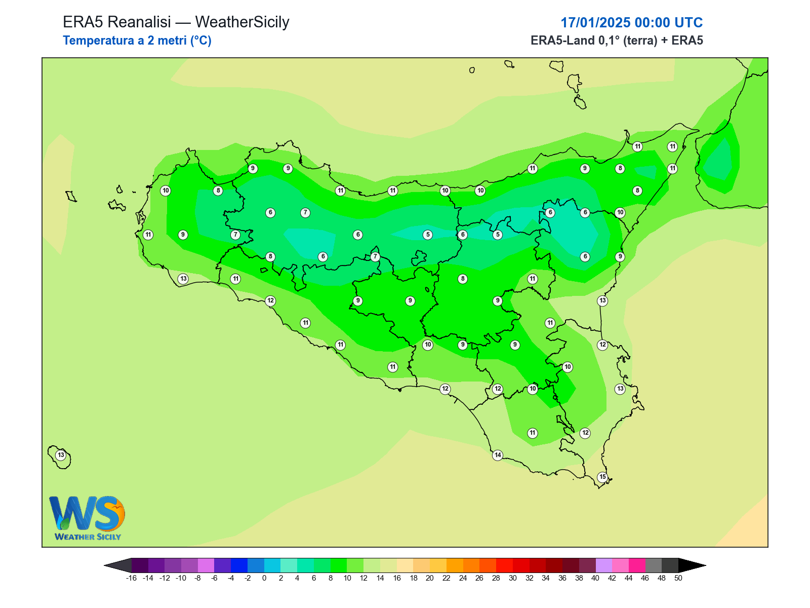 Temperatura a 2 metri · 2025011700