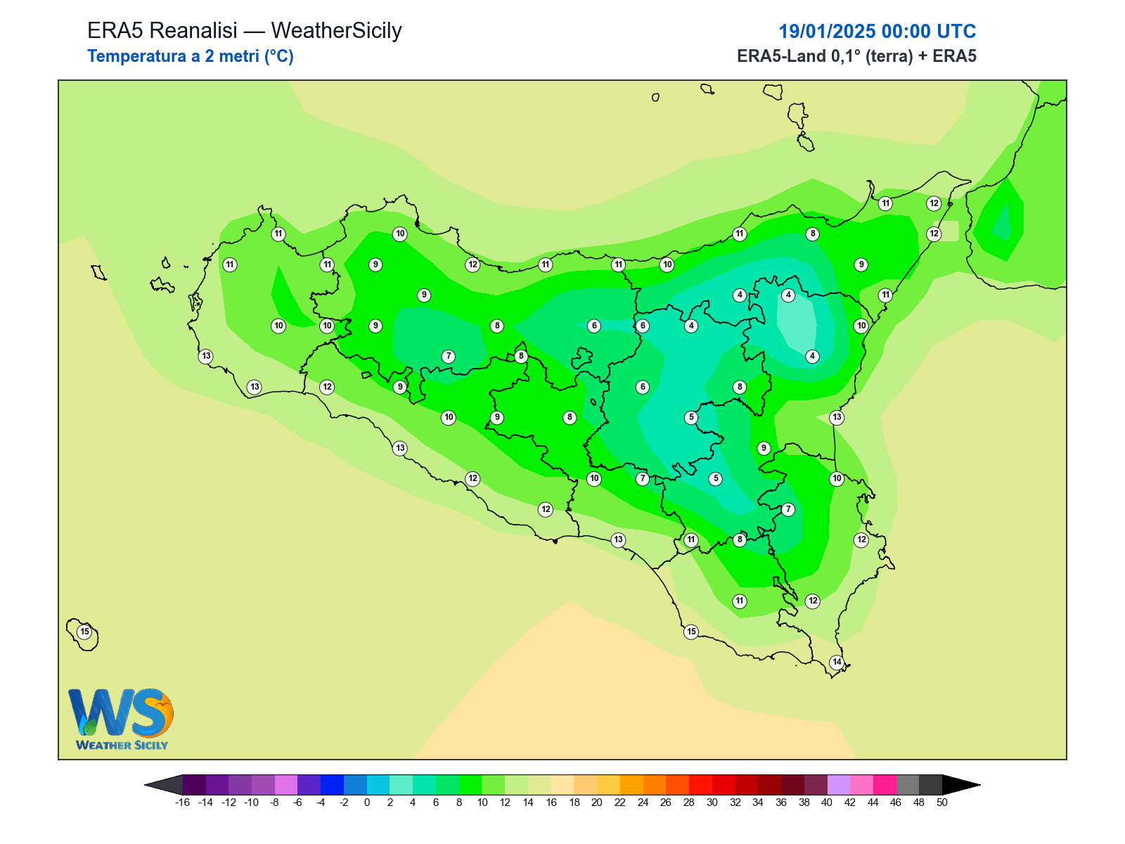 Temperatura a 2 metri · 2025011900