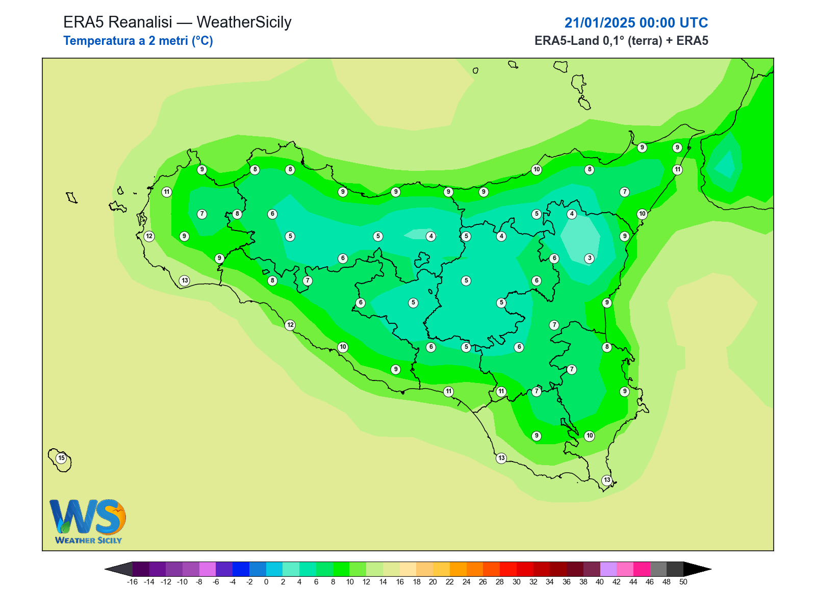 Temperatura a 2 metri · 2025012100
