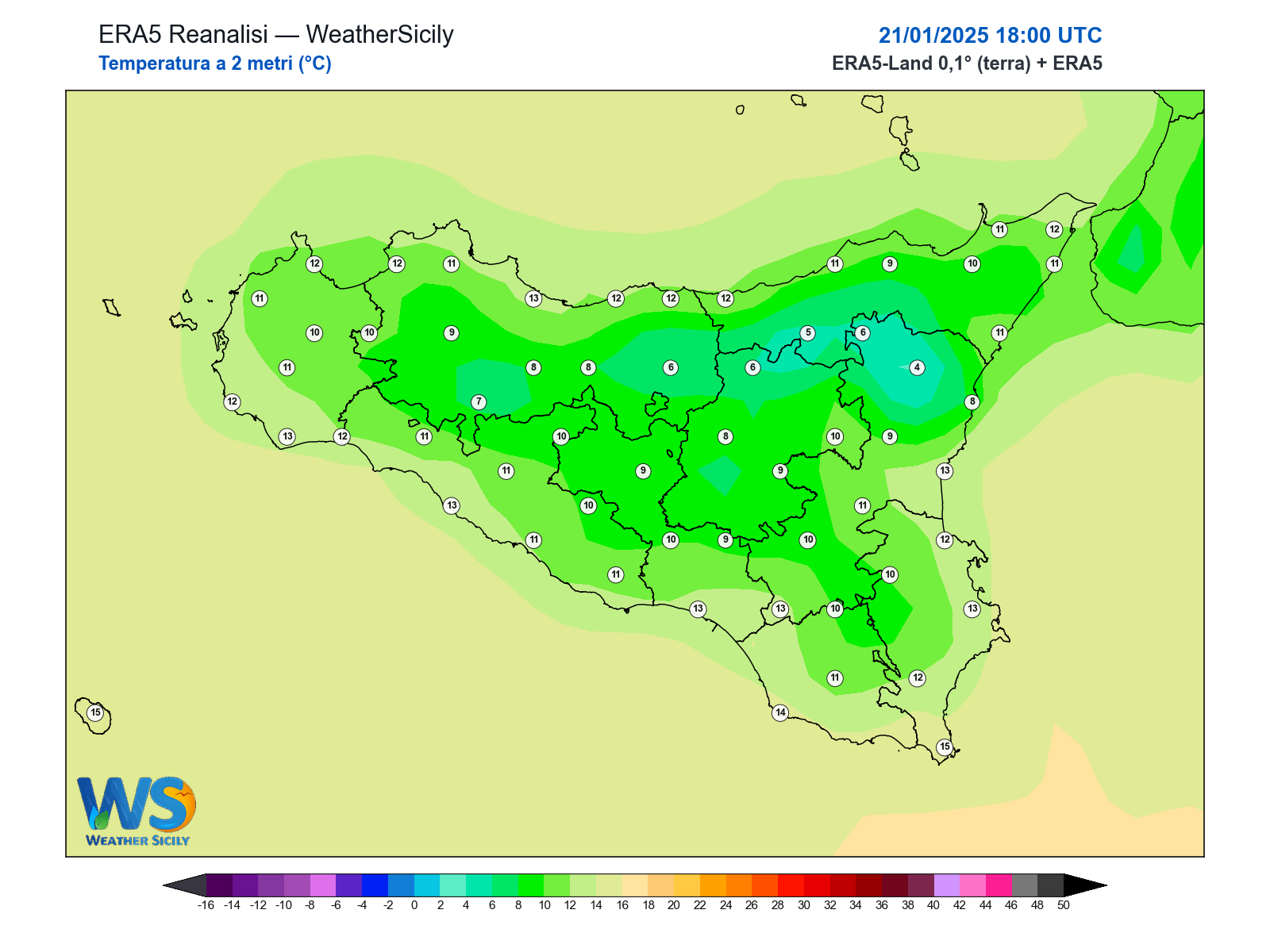 Temperatura a 2 metri · 2025012118