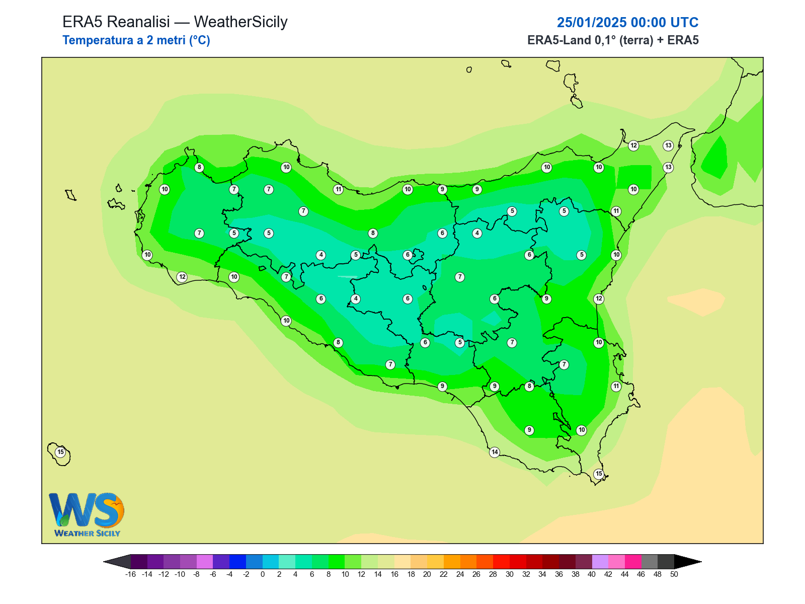 Temperatura a 2 metri · 2025012500