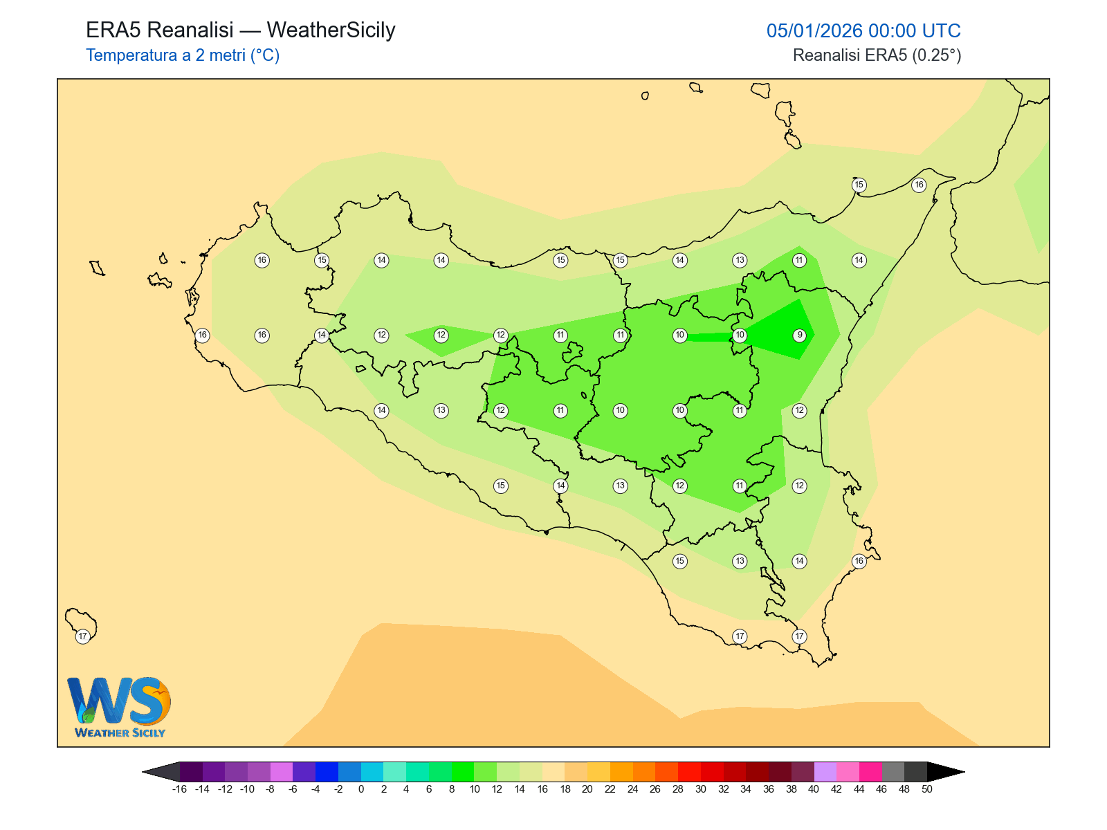 Temperatura a 2 metri · 2026010500