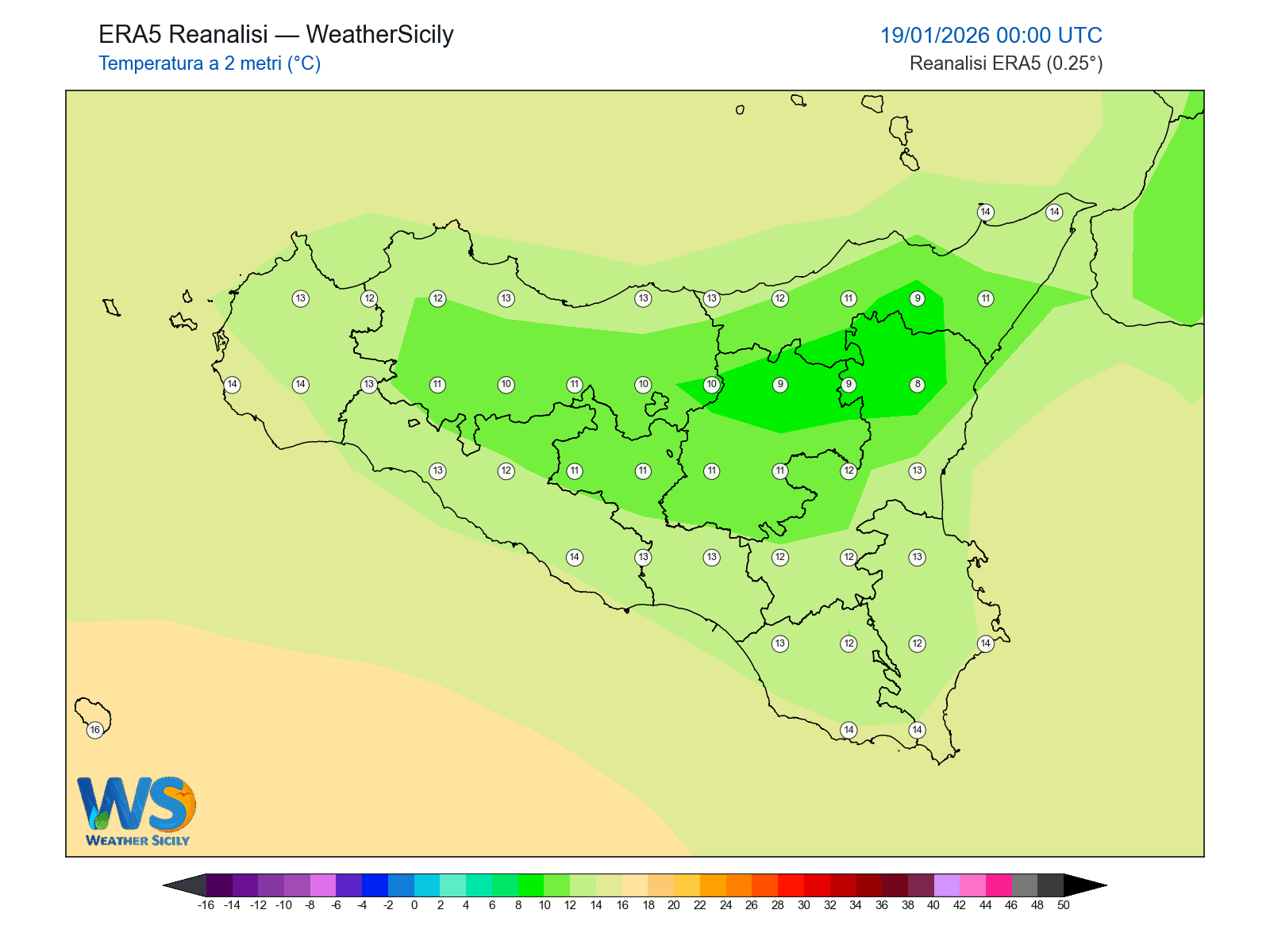 Temperatura a 2 metri · 2026011900