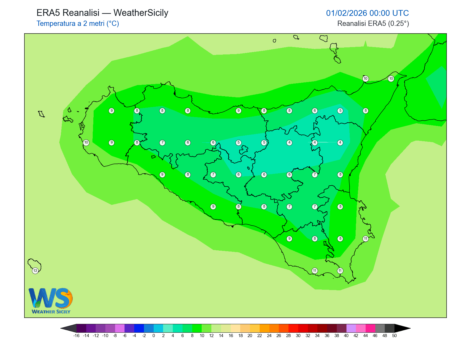Temperatura a 2 metri · 2026020100