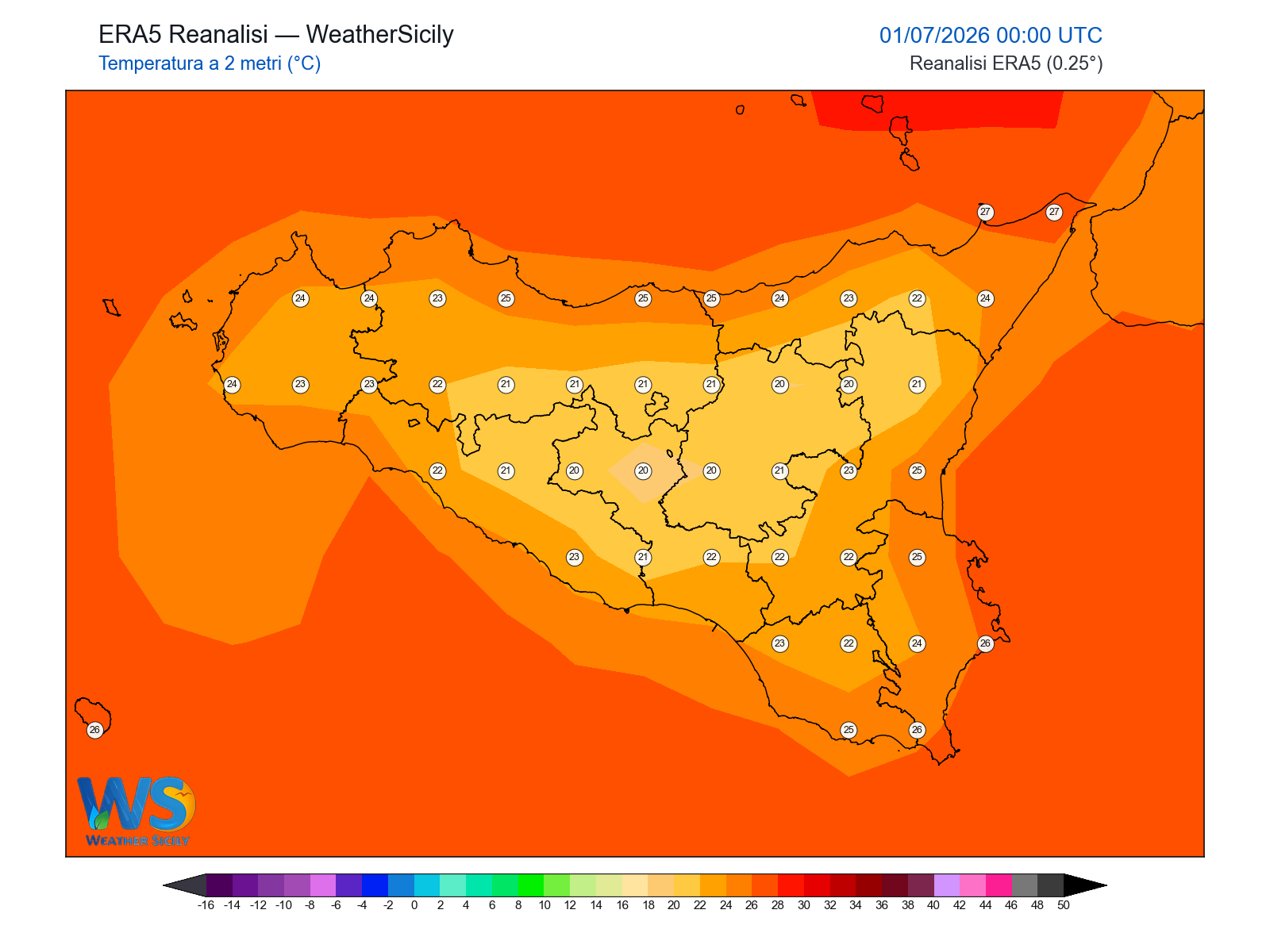 Temperatura a 2 metri · 2026070100