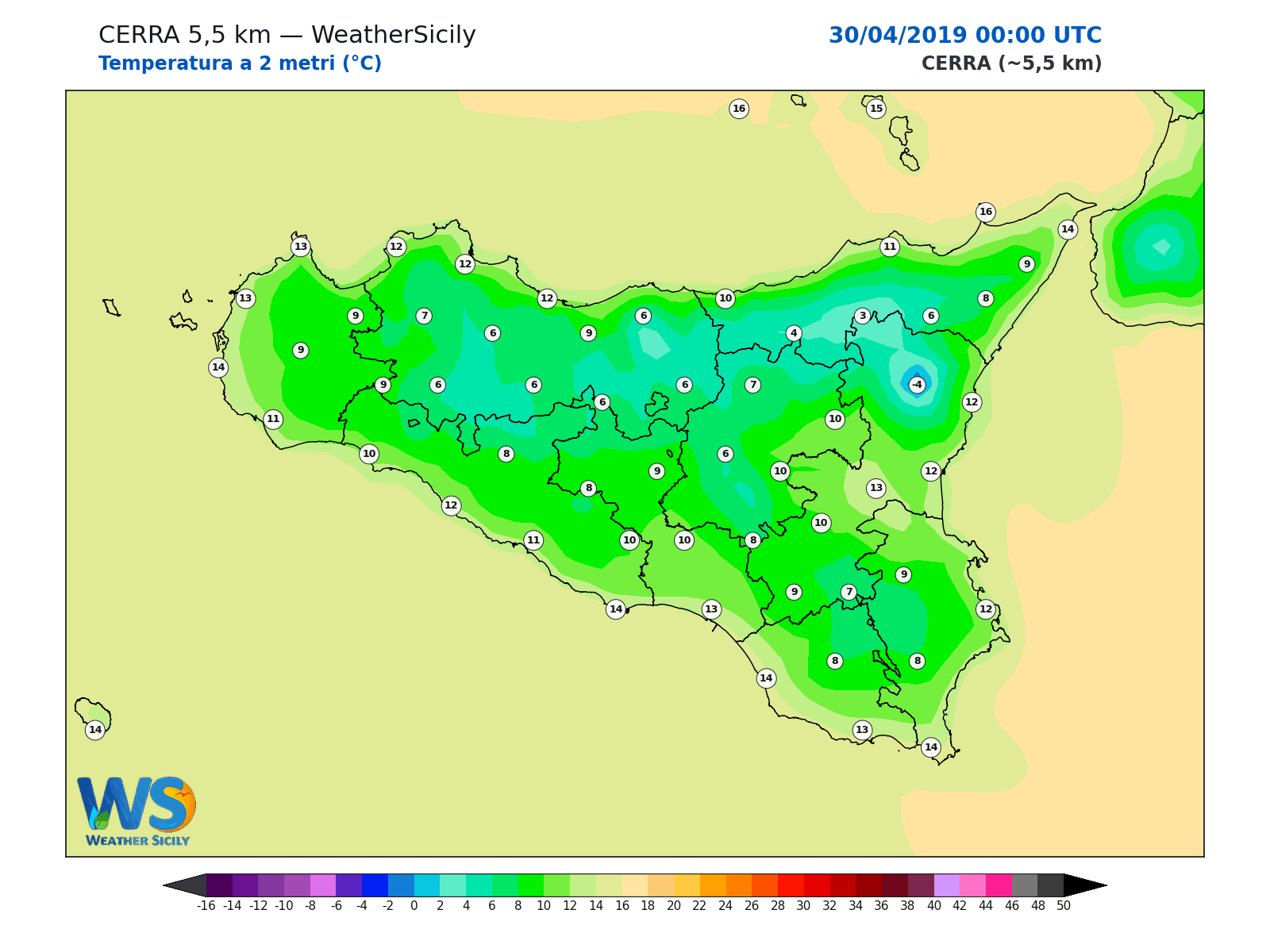 Temperatura a 2 metri · 2019043000