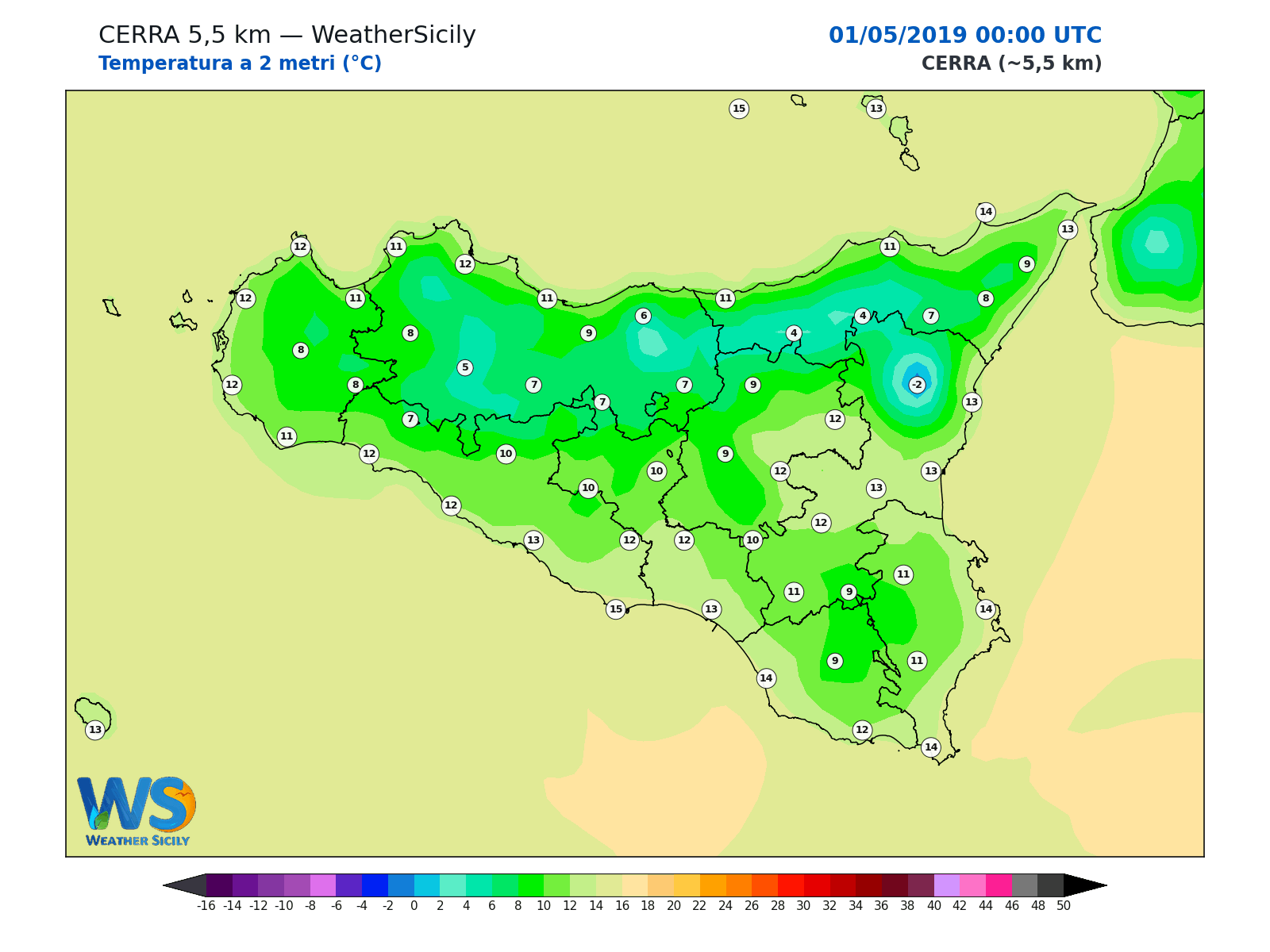 Temperatura a 2 metri · 2019050100