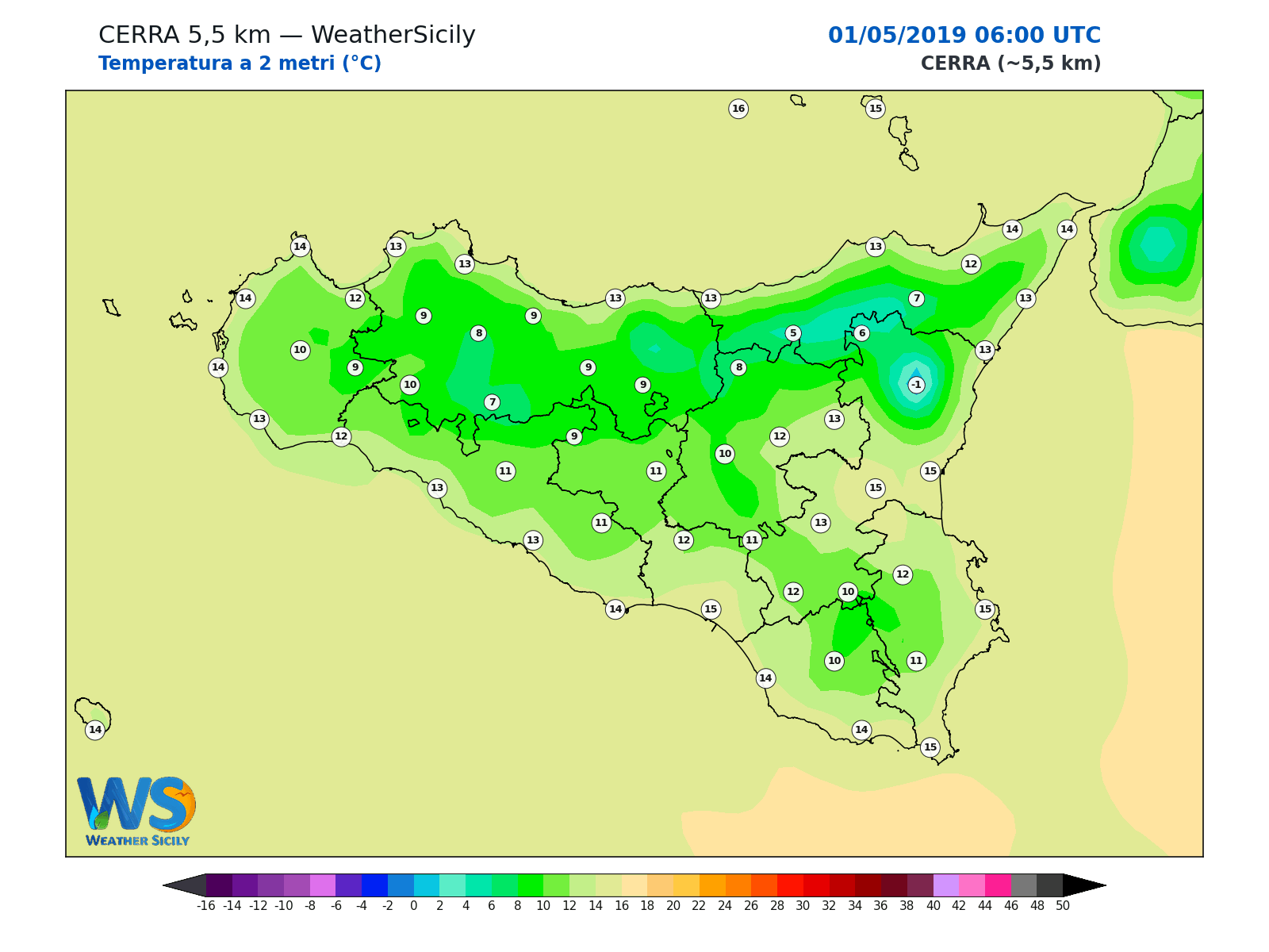 Temperatura a 2 metri · 2019050106