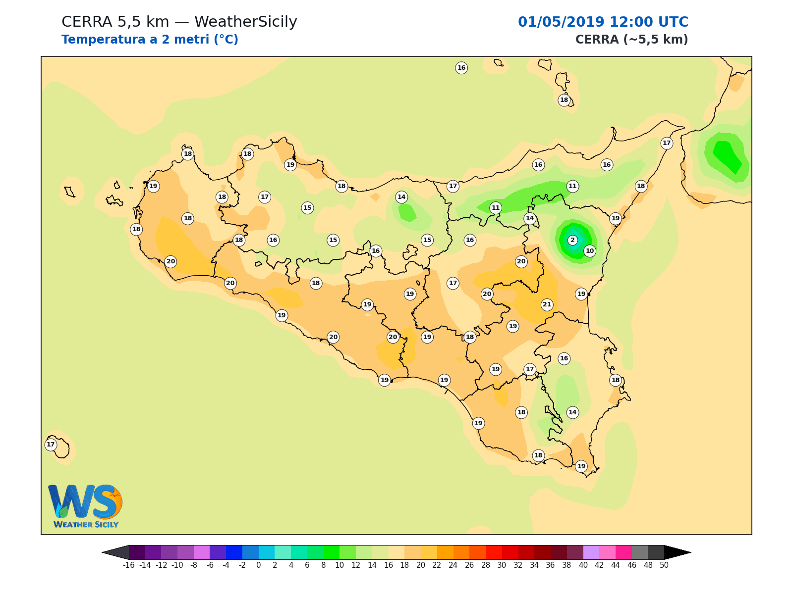 Temperatura a 2 metri · 2019050112