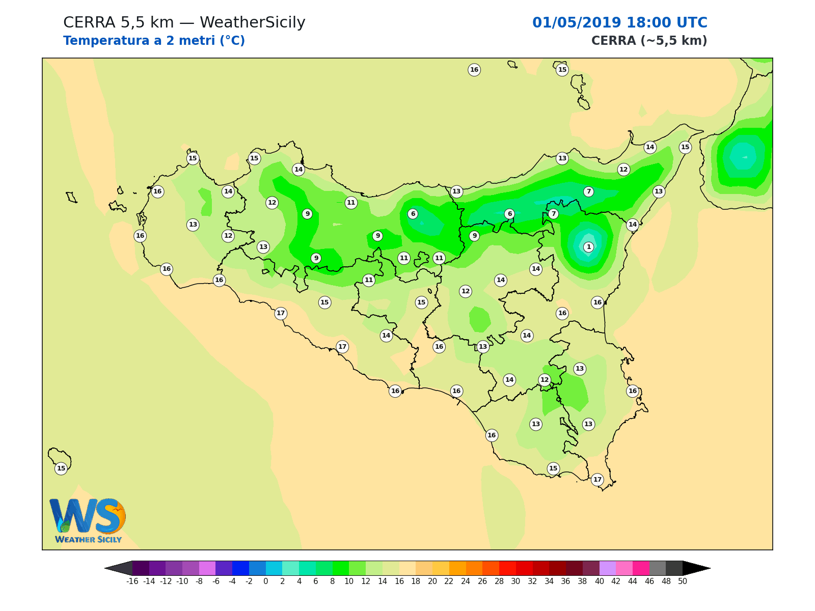 Temperatura a 2 metri · 2019050118
