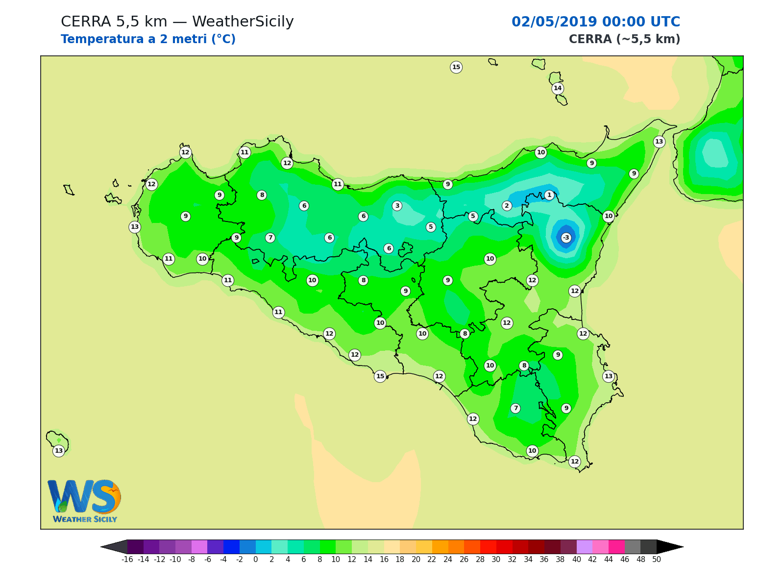 Temperatura a 2 metri · 2019050200