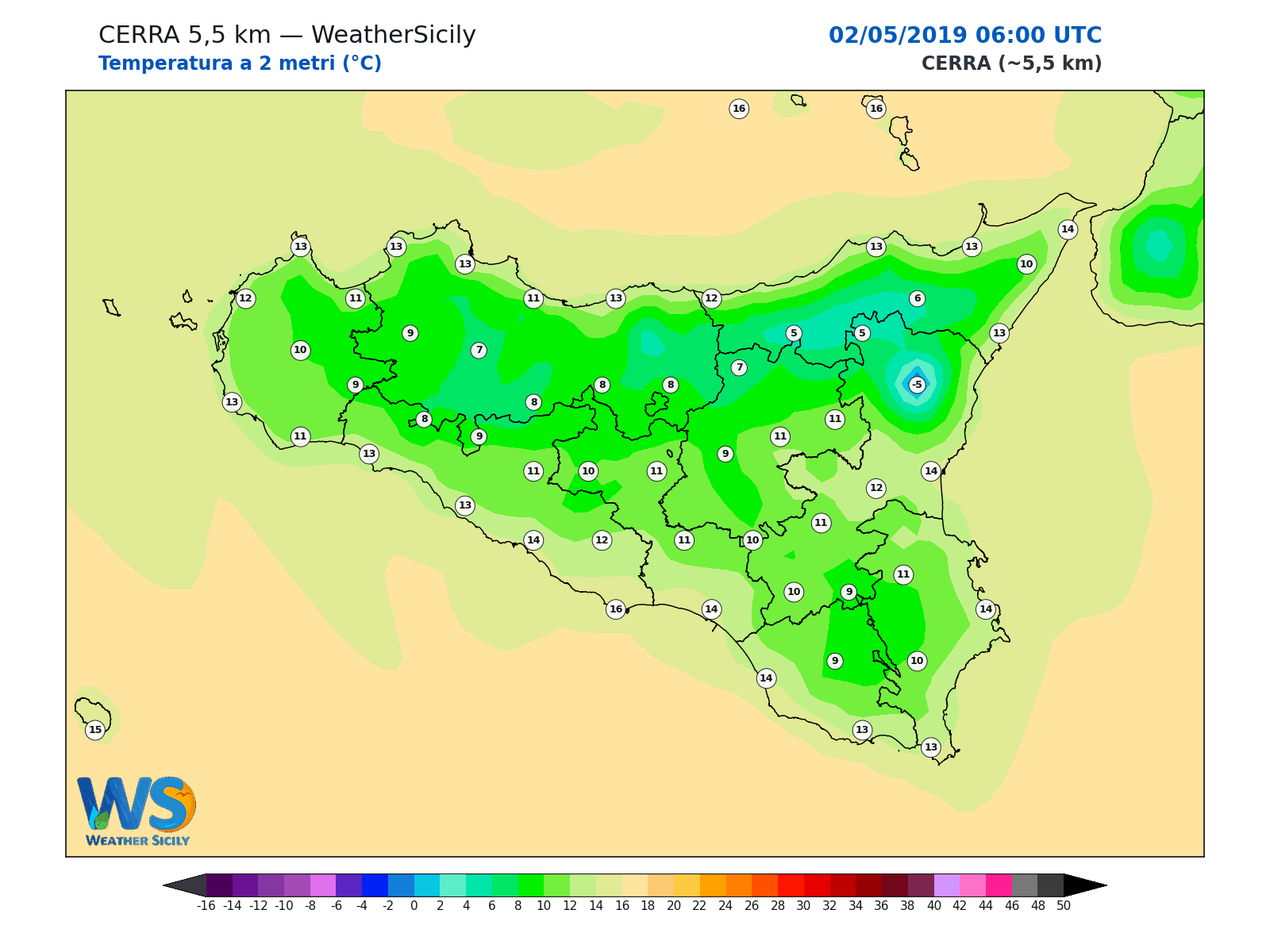 Temperatura a 2 metri · 2019050206
