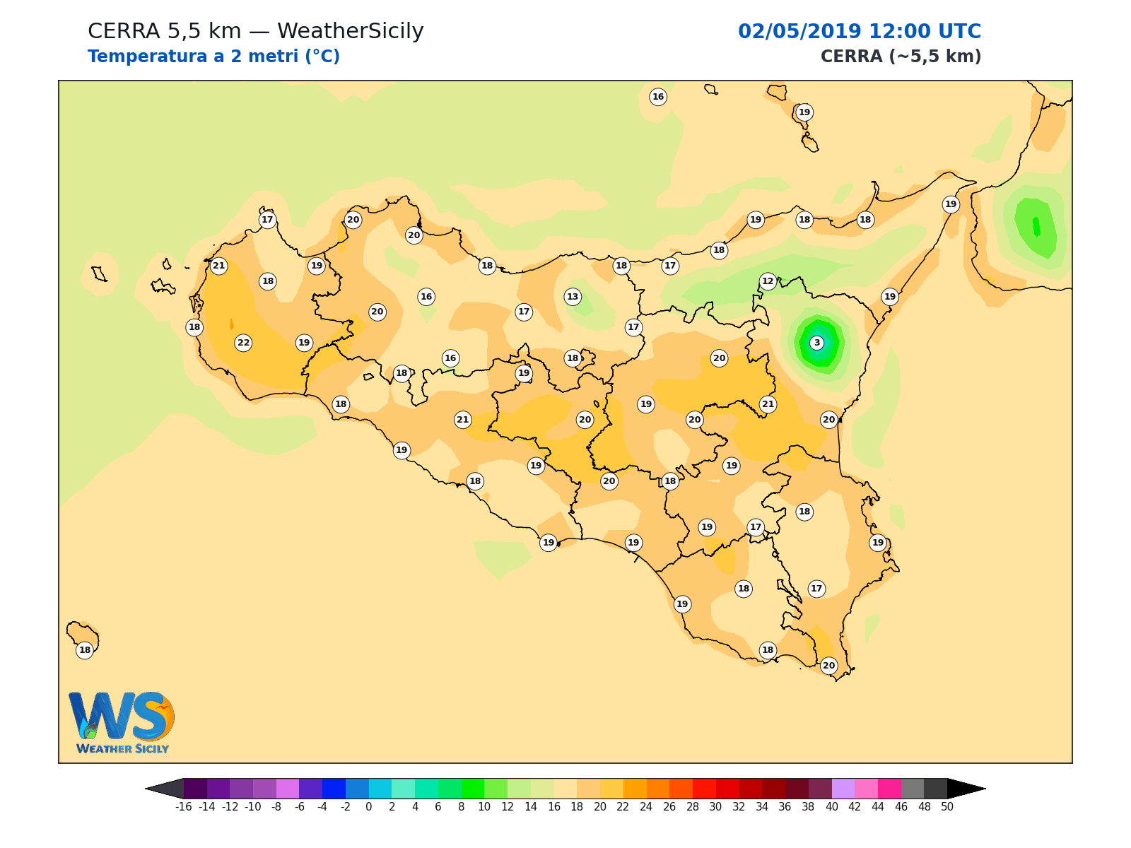 Temperatura a 2 metri · 2019050212