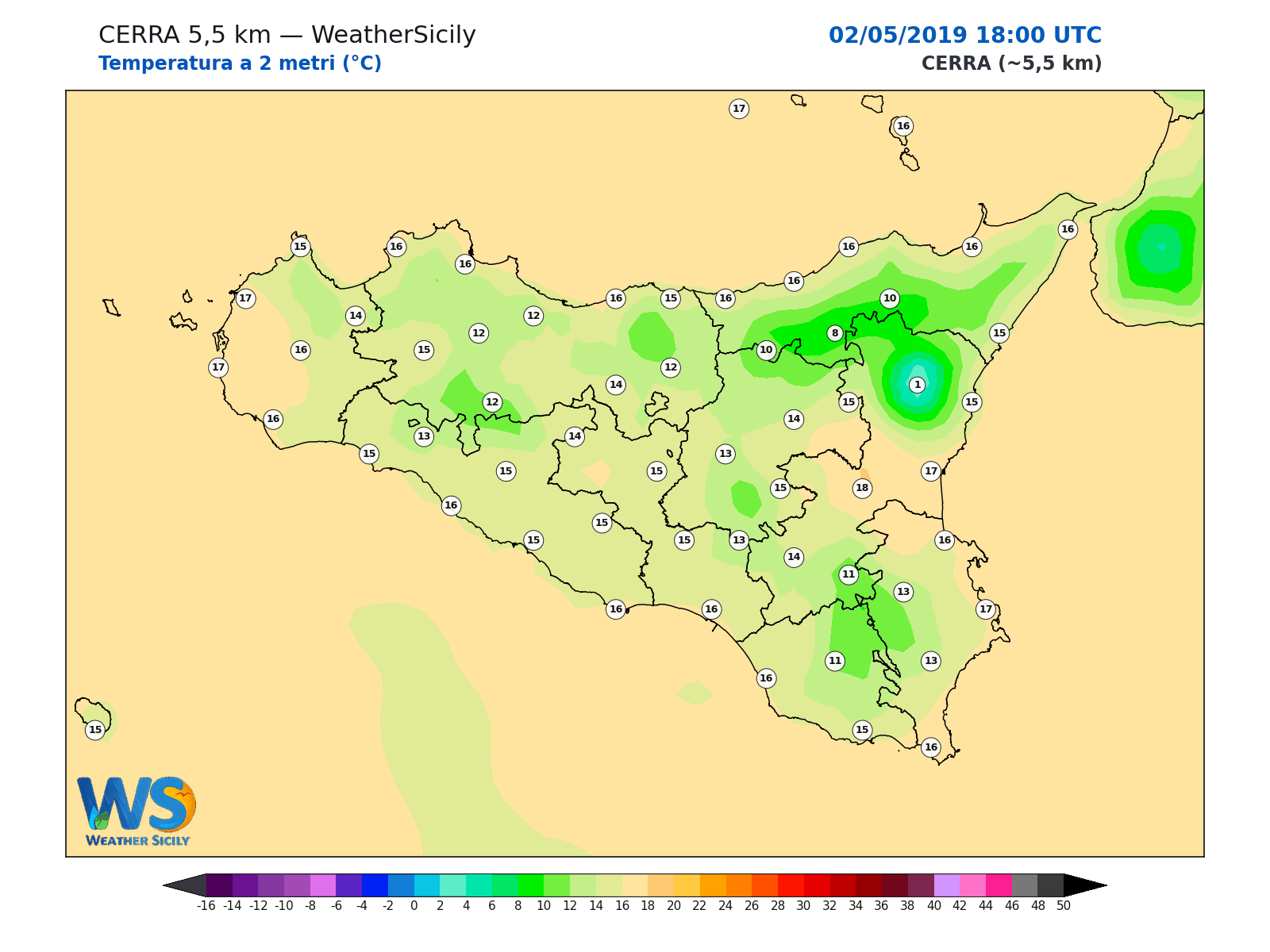 Temperatura a 2 metri · 2019050218