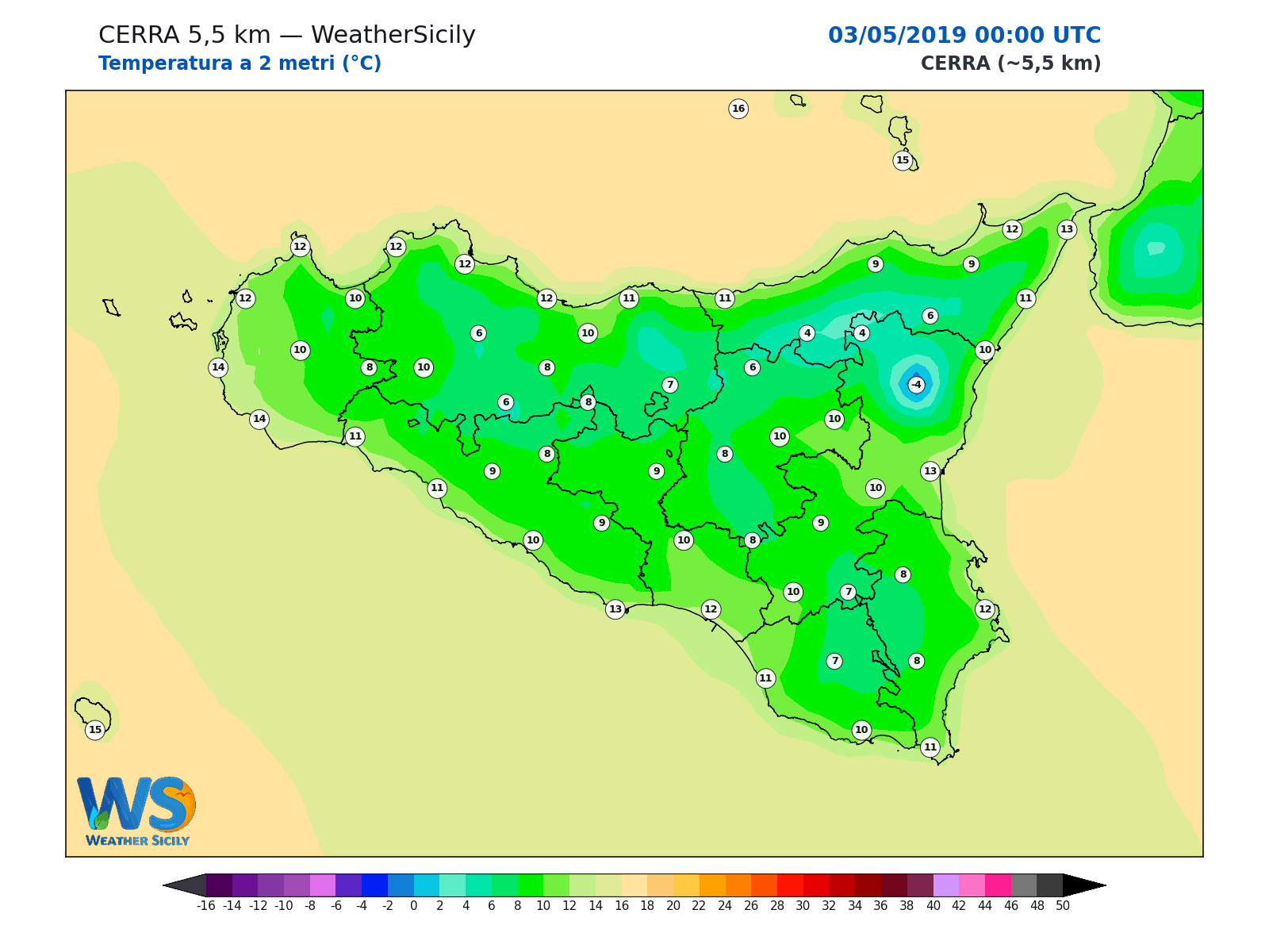 Temperatura a 2 metri · 2019050300
