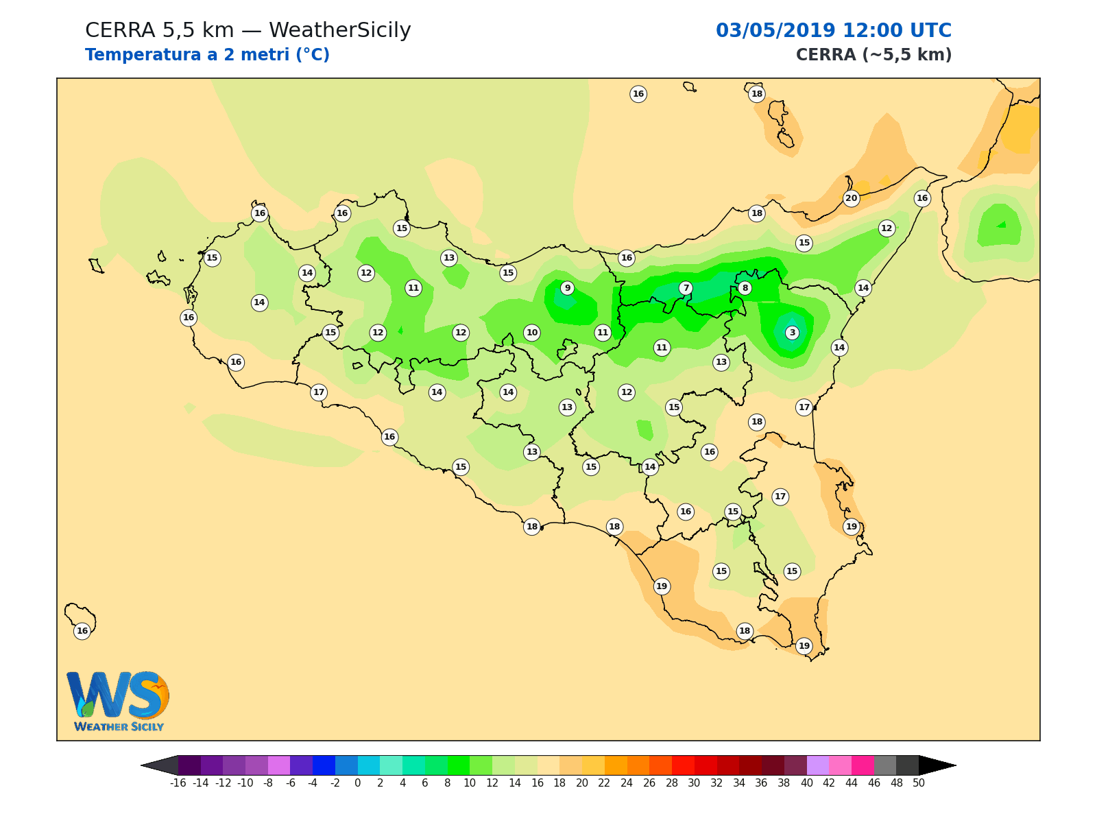 Temperatura a 2 metri · 2019050312
