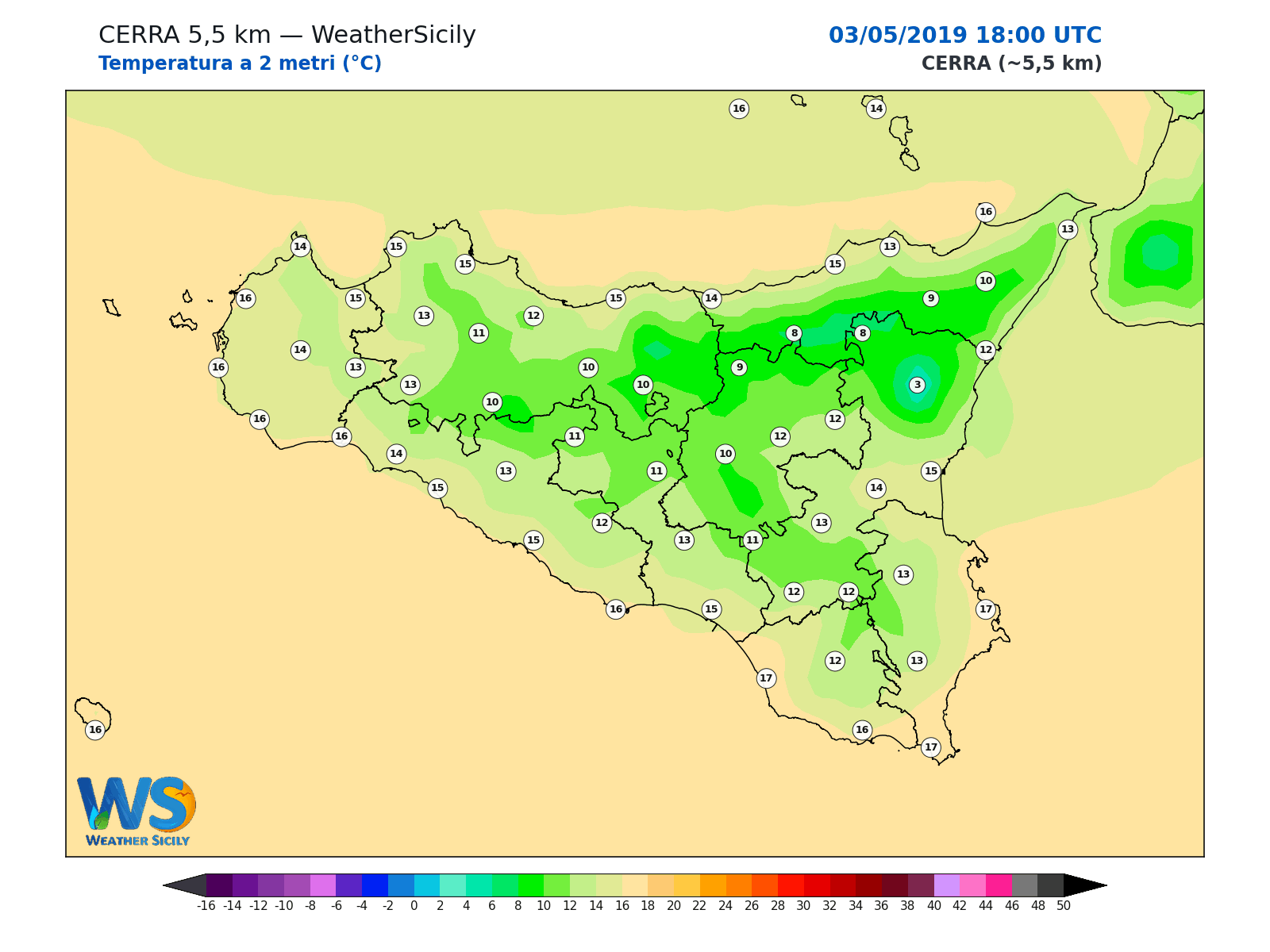 Temperatura a 2 metri · 2019050318