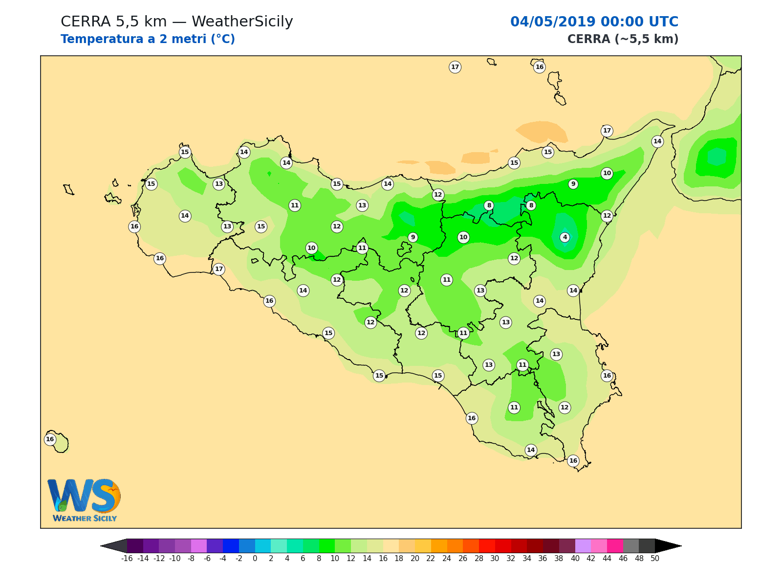 Temperatura a 2 metri · 2019050400