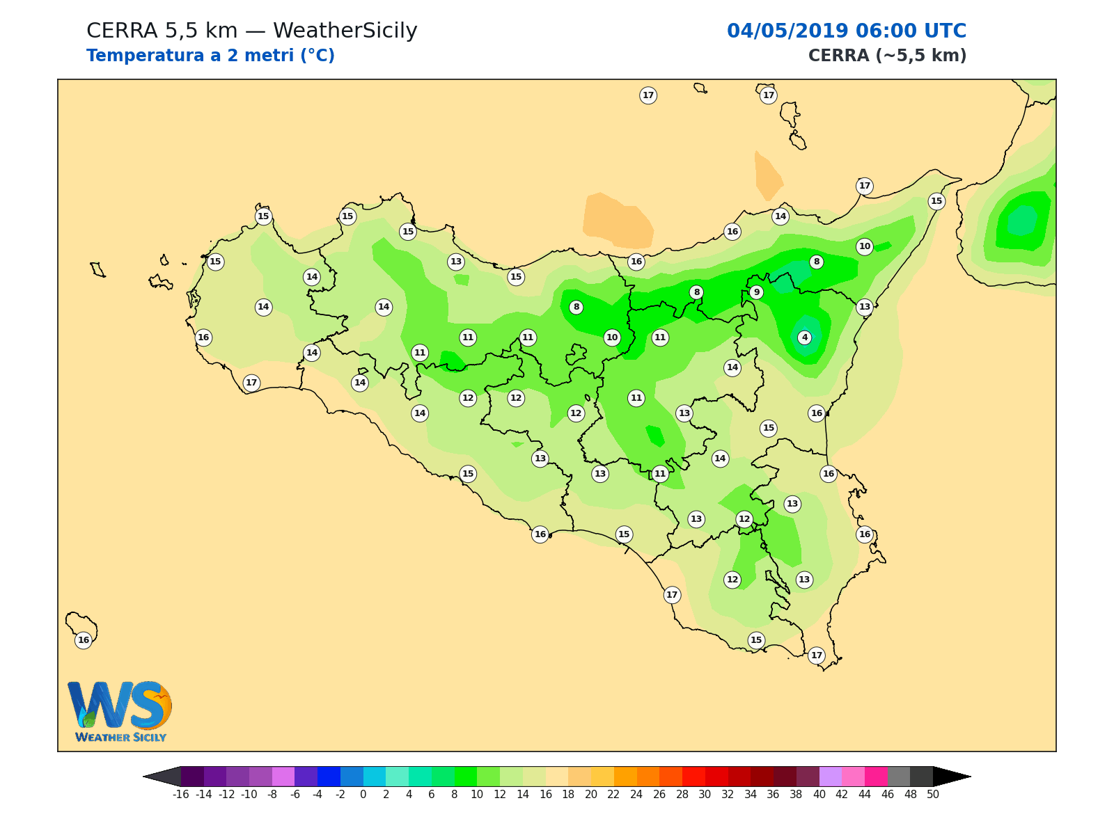 Temperatura a 2 metri · 2019050406