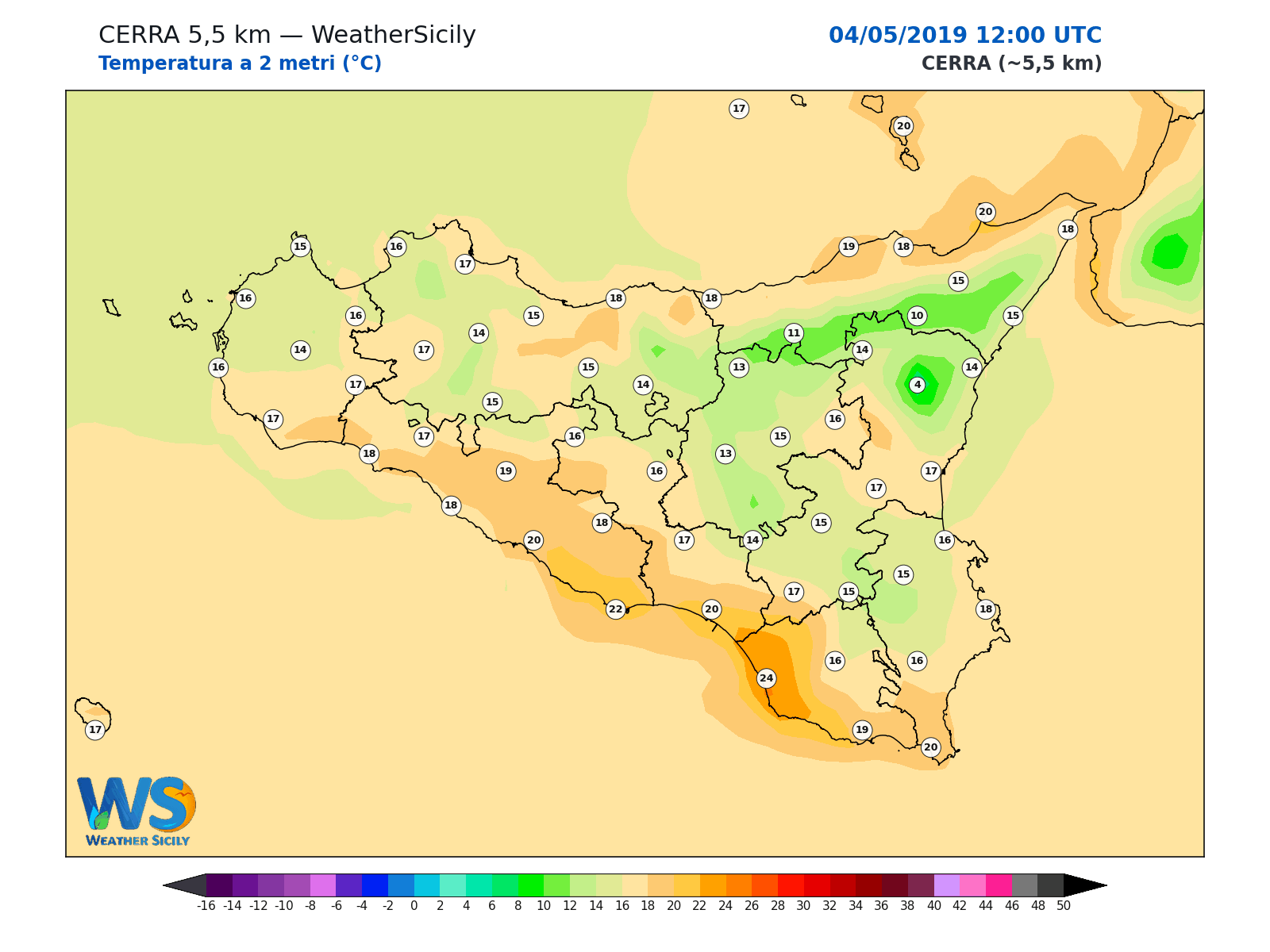 Temperatura a 2 metri · 2019050412