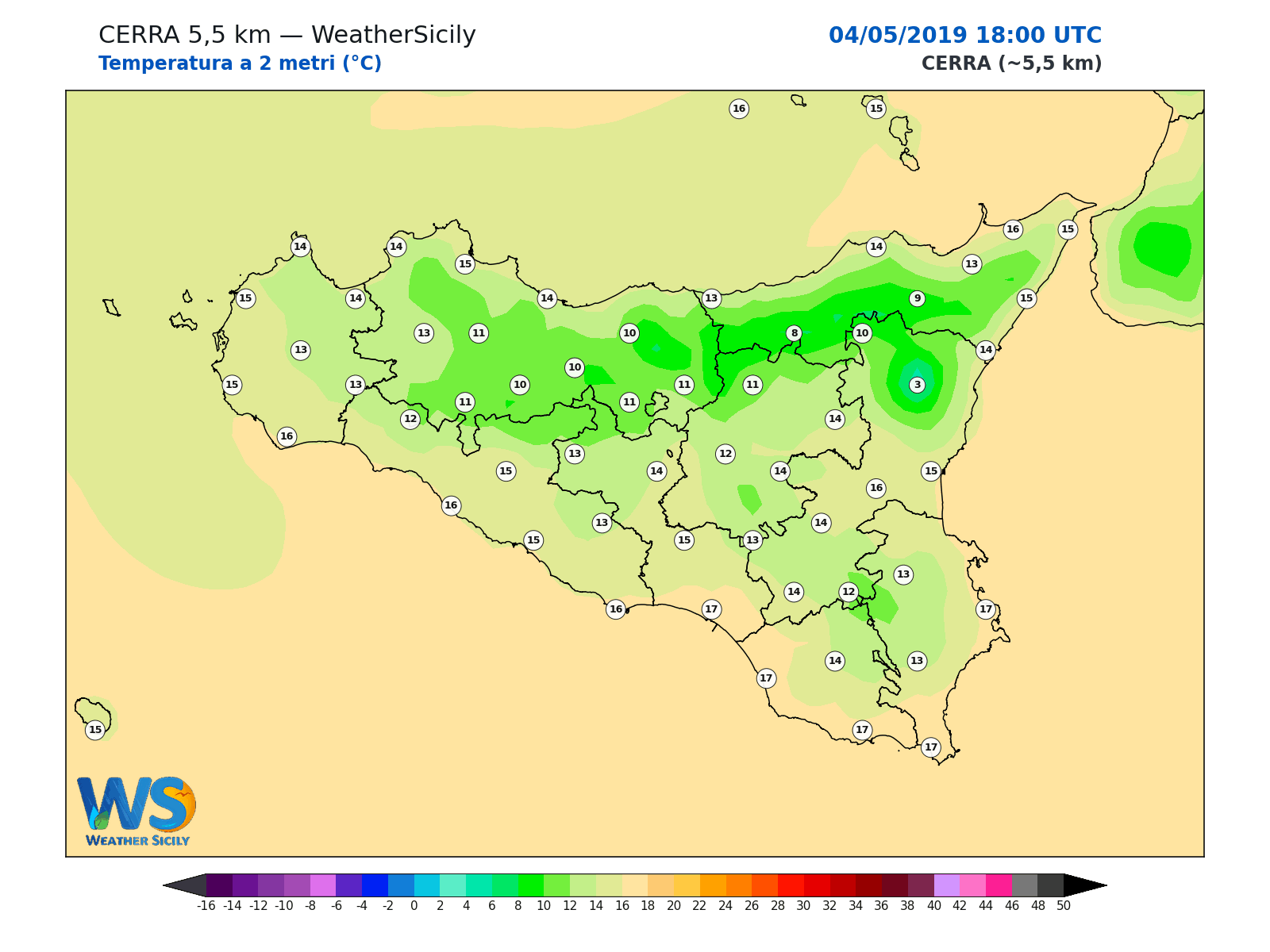 Temperatura a 2 metri · 2019050418