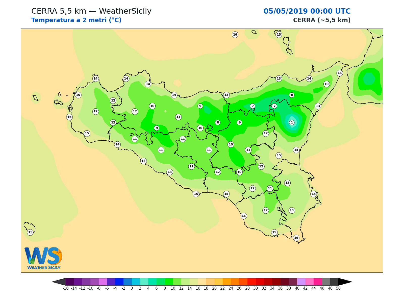 Temperatura a 2 metri · 2019050500
