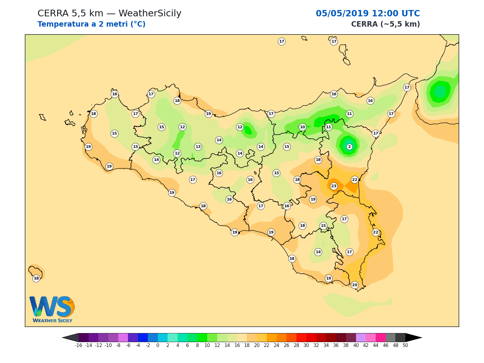 Temperatura a 2 metri · 2019050512