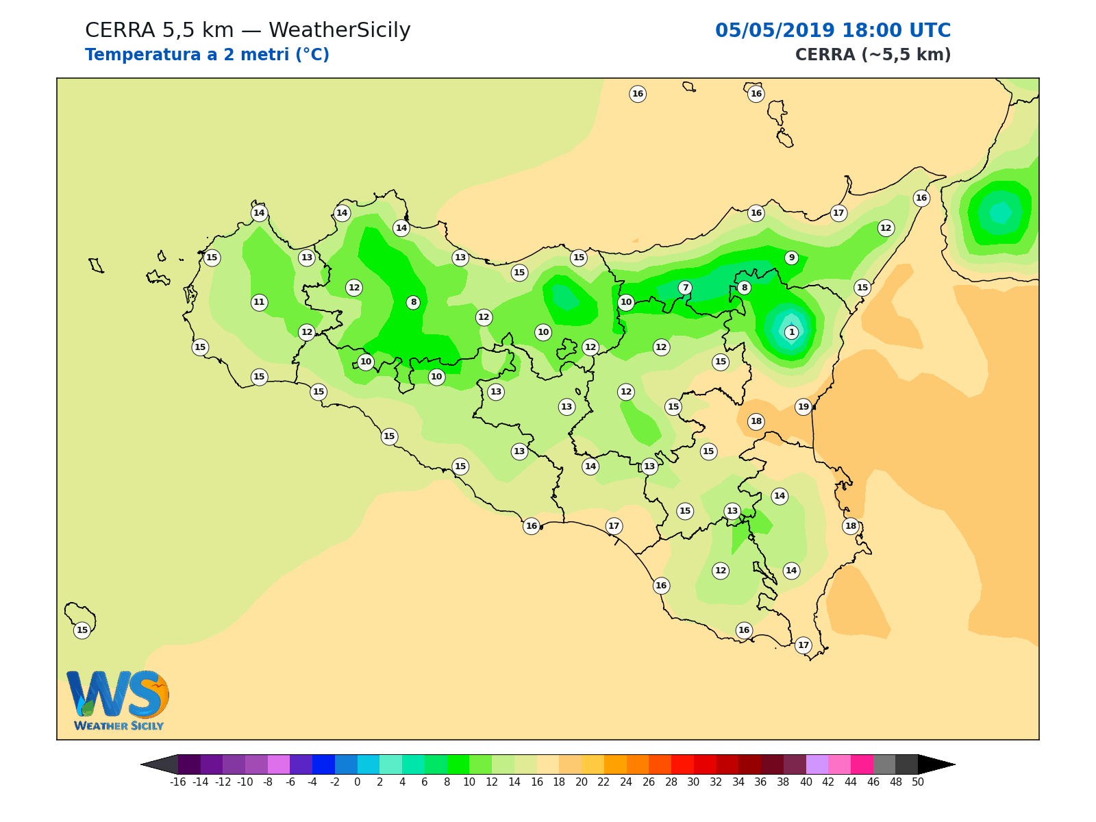 Temperatura a 2 metri · 2019050518