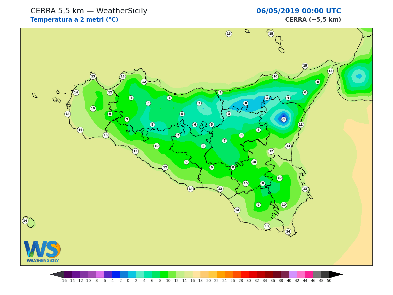 Temperatura a 2 metri · 2019050600