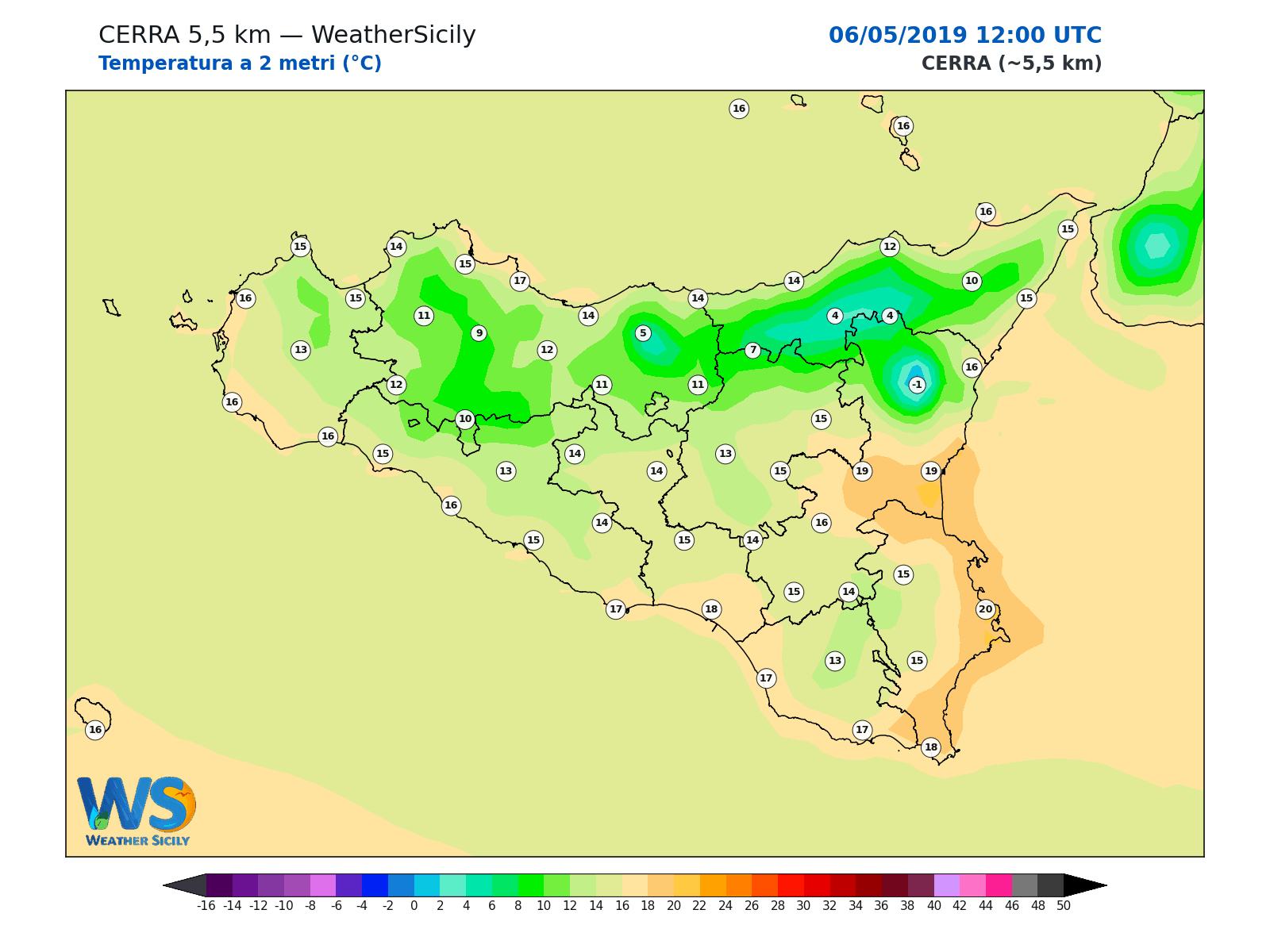 Temperatura a 2 metri · 2019050612