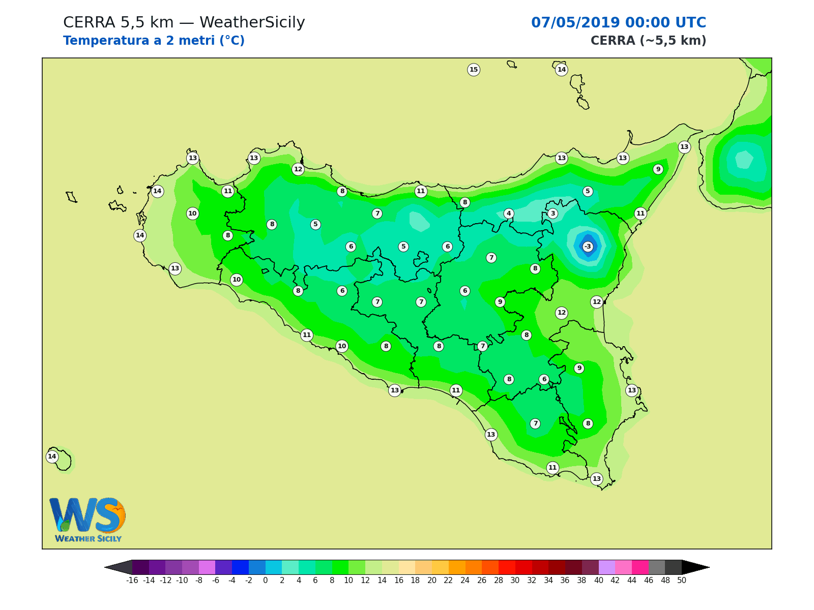 Temperatura a 2 metri · 2019050700