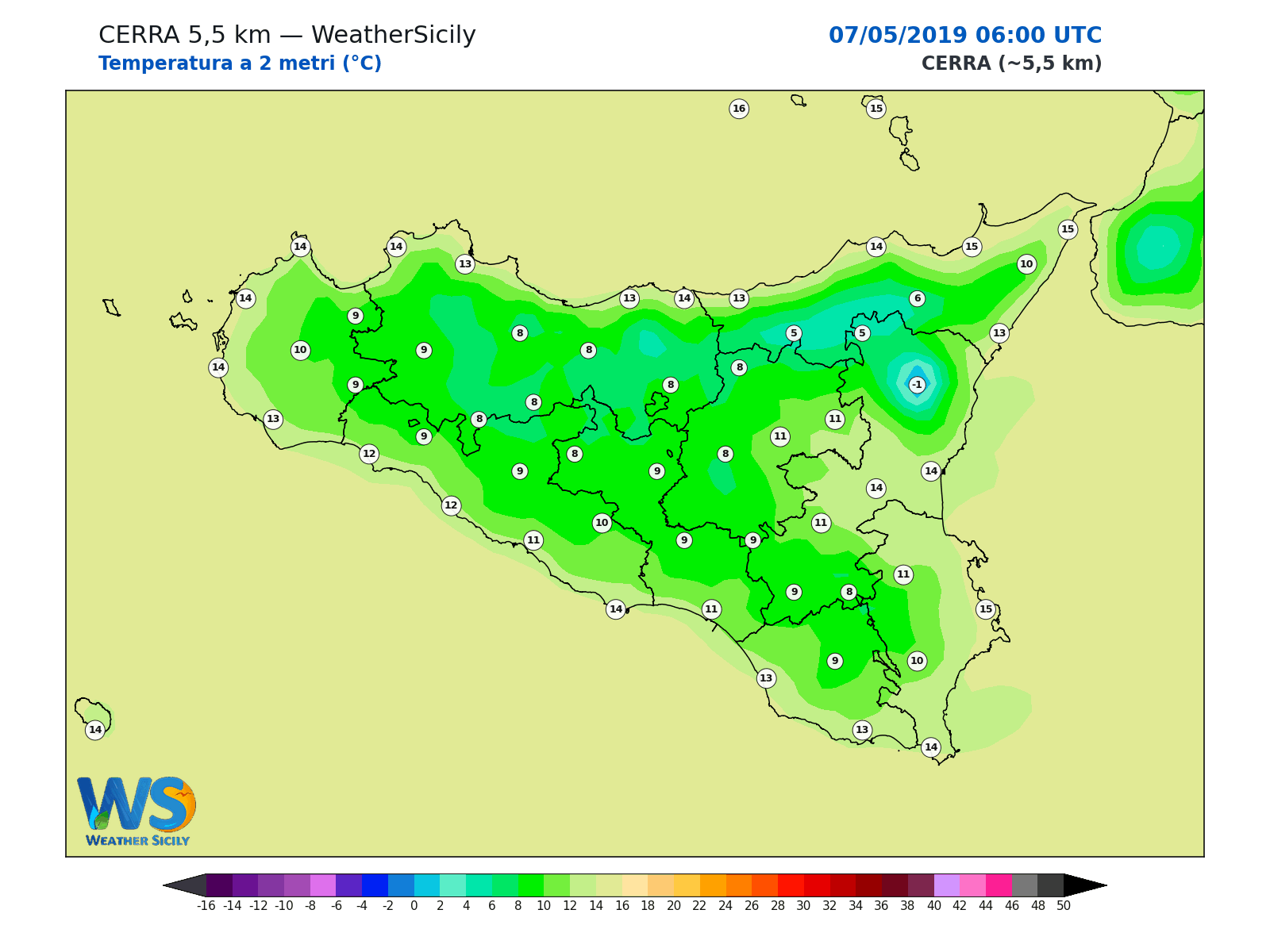 Temperatura a 2 metri · 2019050706