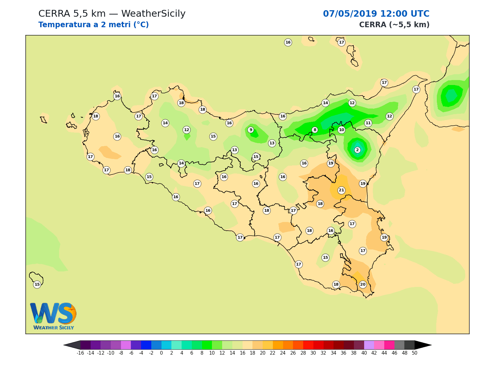Temperatura a 2 metri · 2019050712