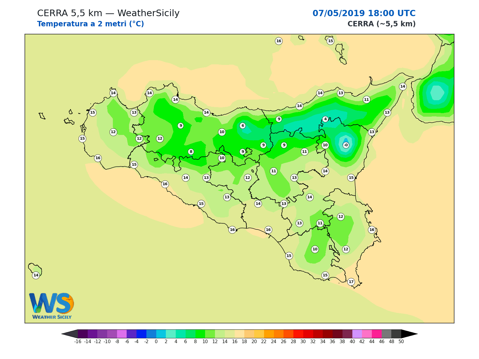Temperatura a 2 metri · 2019050718